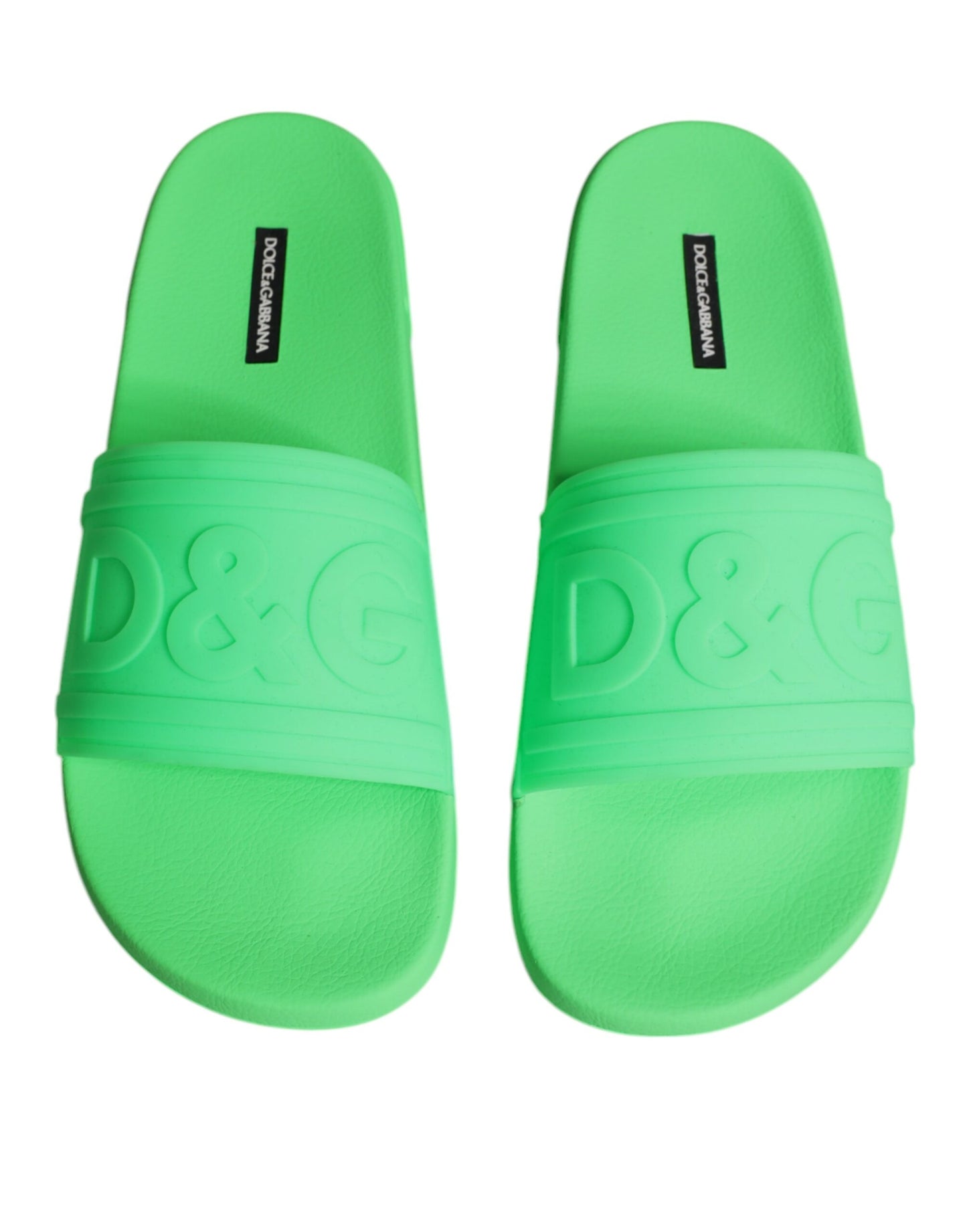 Dolce & Gabbana Green Leather Slides Sandals Beachwear Shoes Curated Luxury Accessories by Orvyn