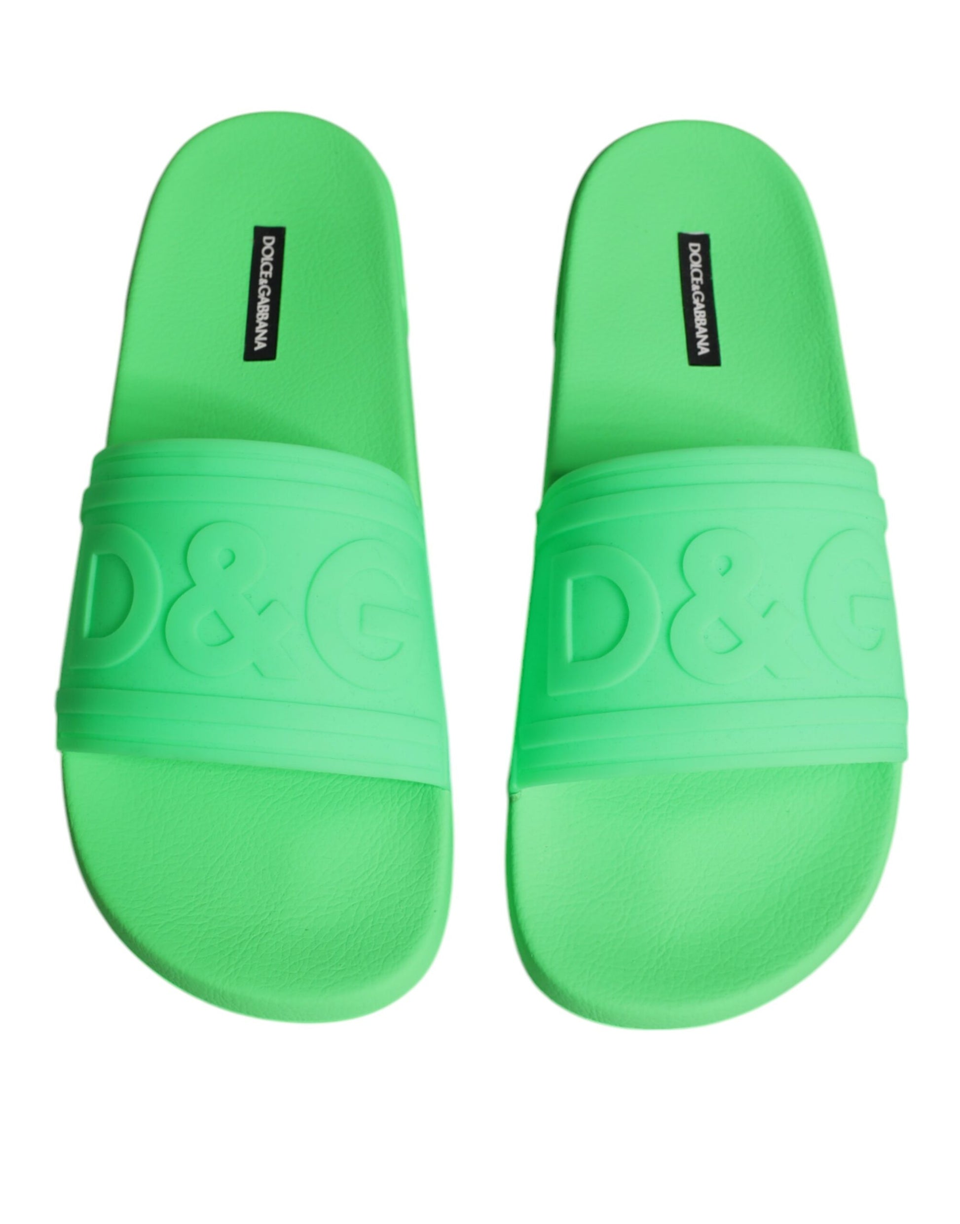 Dolce & Gabbana Green Leather Slides Sandals Beachwear Shoes Curated Luxury Accessories by Orvyn