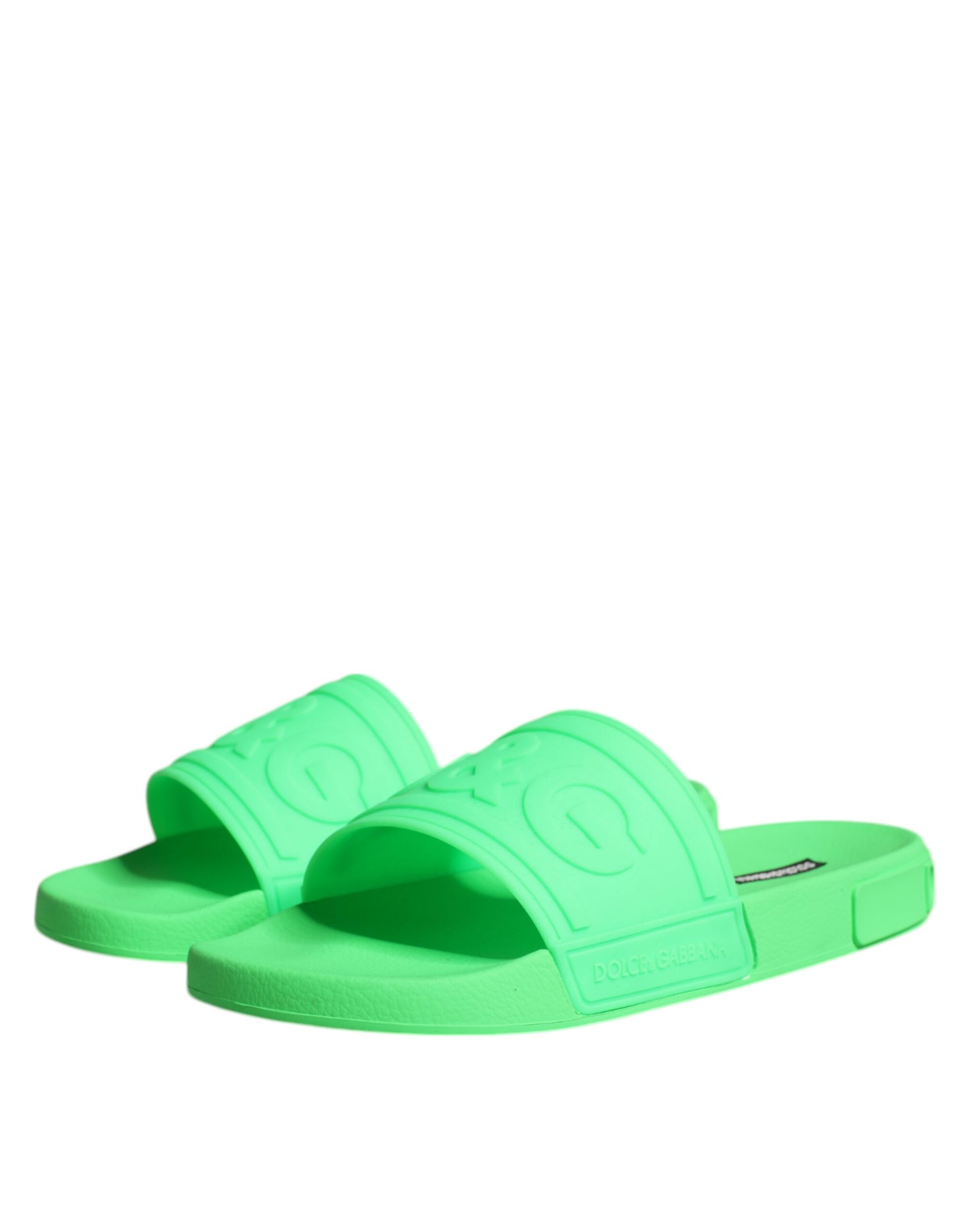 Dolce & Gabbana Green Leather Slides Sandals Beachwear Shoes Curated Luxury Accessories by Orvyn