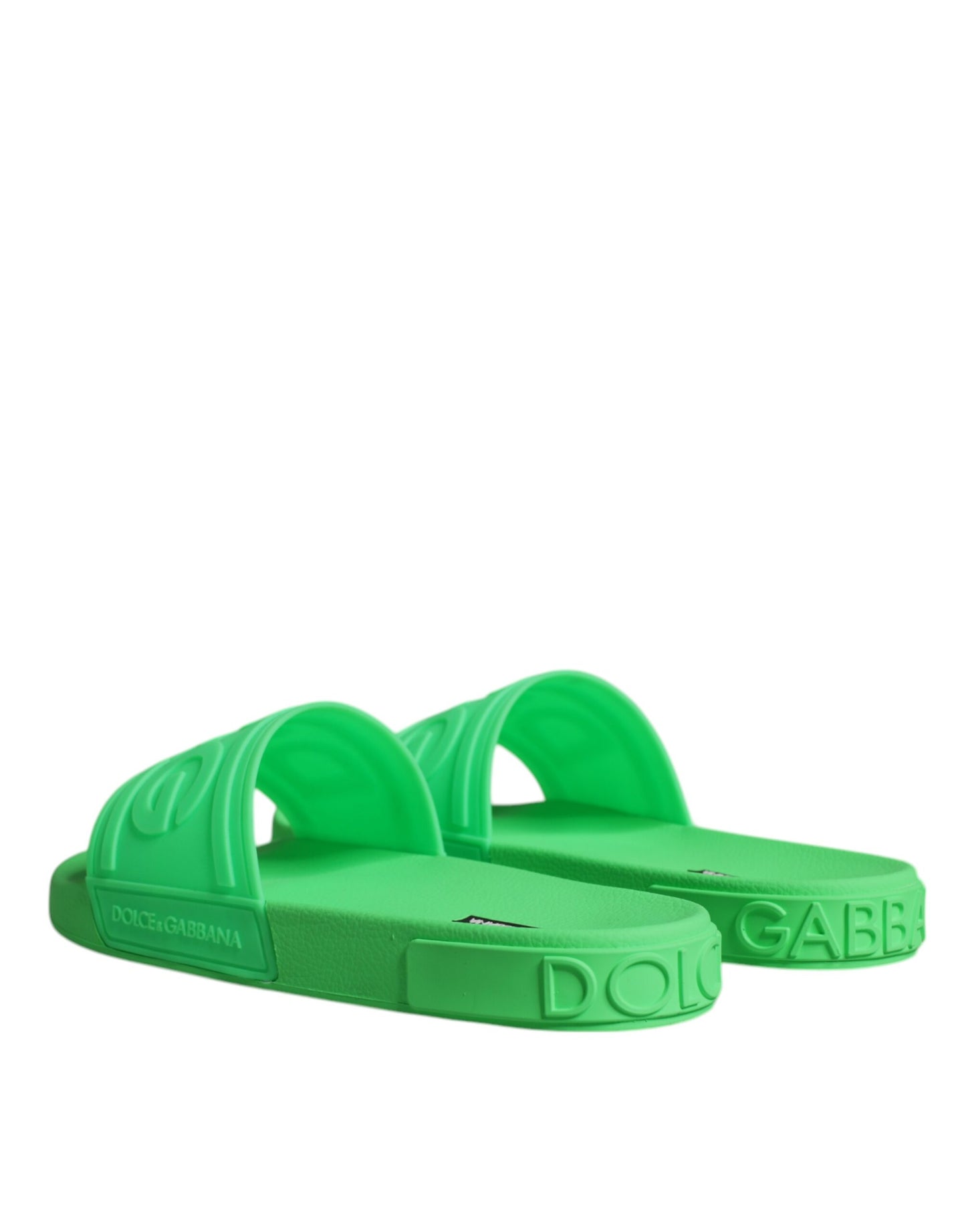 Dolce & Gabbana Green Leather Slides Sandals Beachwear Shoes Curated Luxury Accessories by Orvyn