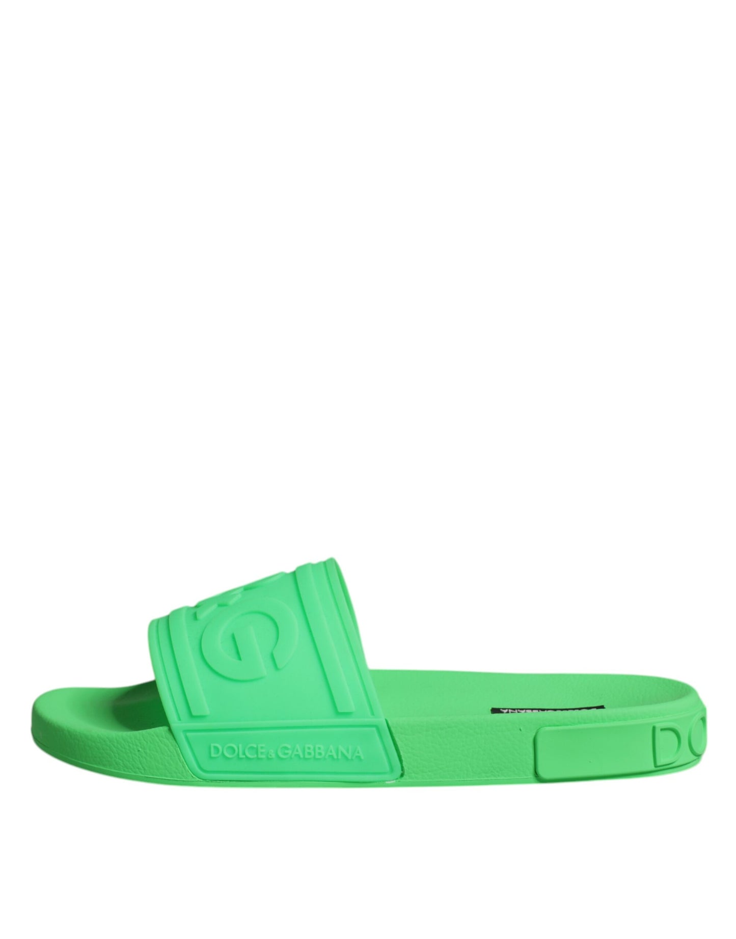 Dolce & Gabbana Green Leather Slides Sandals Beachwear Shoes Curated Luxury Accessories by Orvyn