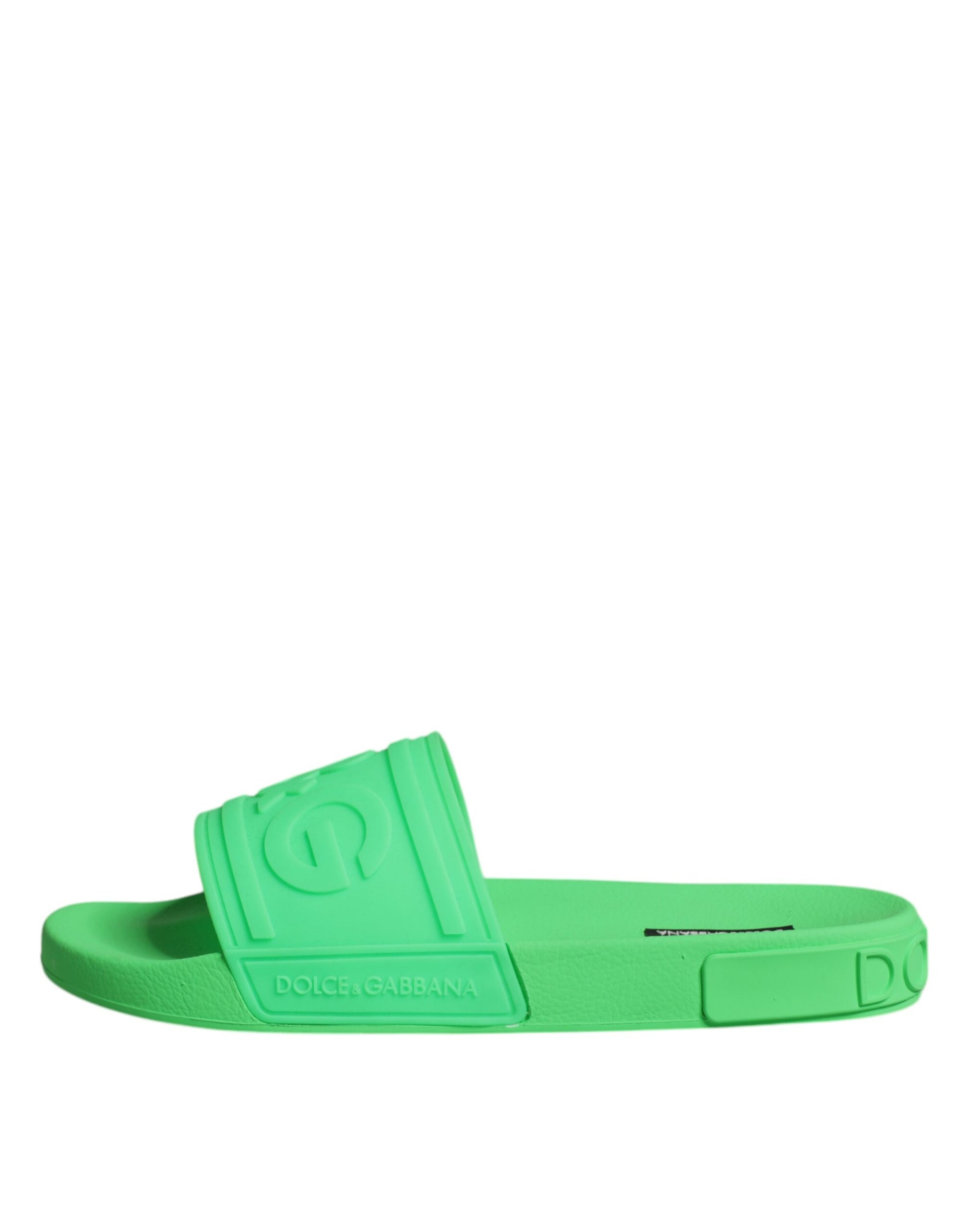 Dolce & Gabbana Green Leather Slides Sandals Beachwear Shoes Curated Luxury Accessories by Orvyn