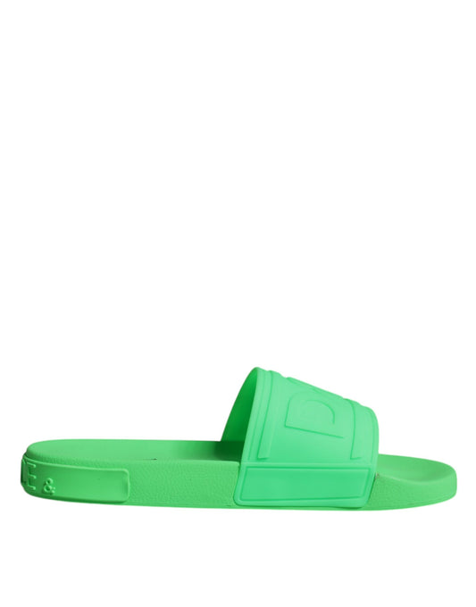 Dolce & Gabbana Green Leather Slides Sandals Beachwear Shoes Curated Luxury Accessories by Orvyn
