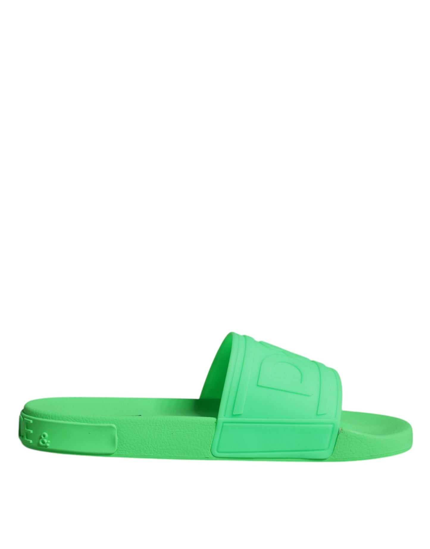 Dolce & Gabbana Green Leather Slides Sandals Beachwear Shoes Curated Luxury Accessories by Orvyn
