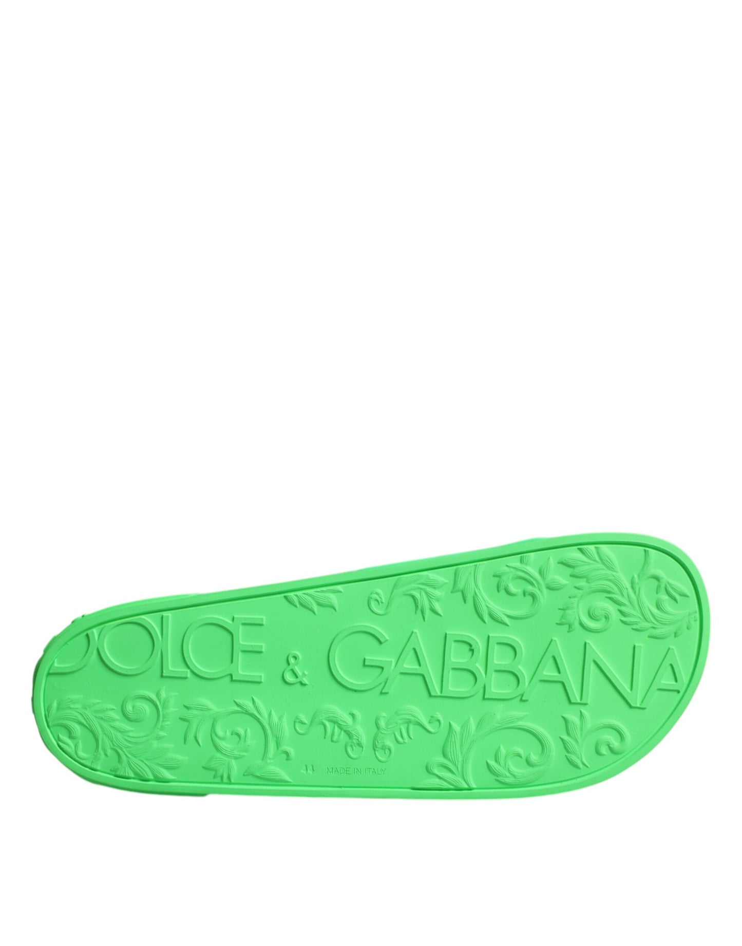 Dolce & Gabbana Green Leather Slides Sandals Beachwear Shoes Curated Luxury Accessories by Orvyn