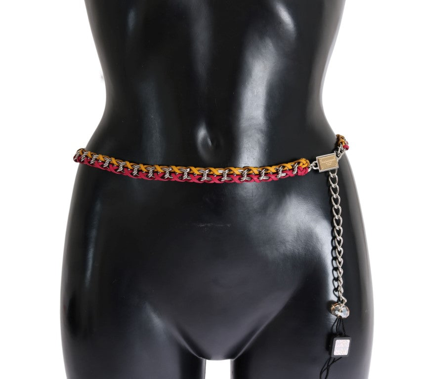 Dolce & Gabbana Red Yellow Leather Crystal Belt rot