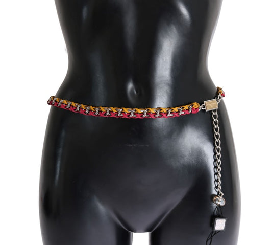 Dolce & Gabbana Red Yellow Leather Crystal Belt rot