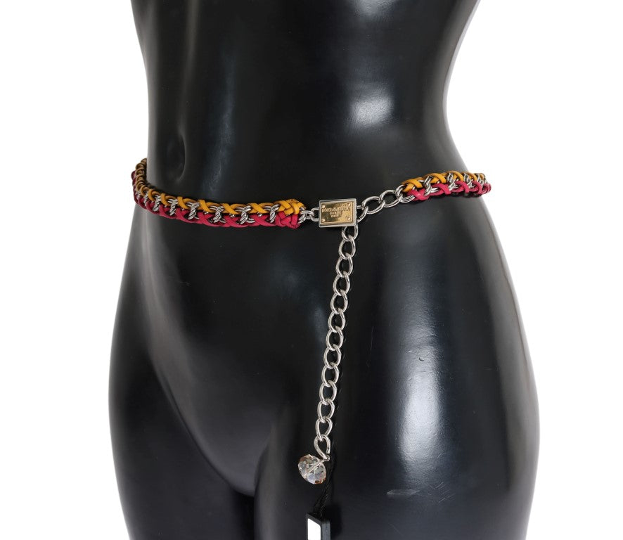 Dolce & Gabbana Red Yellow Leather Crystal Belt rot