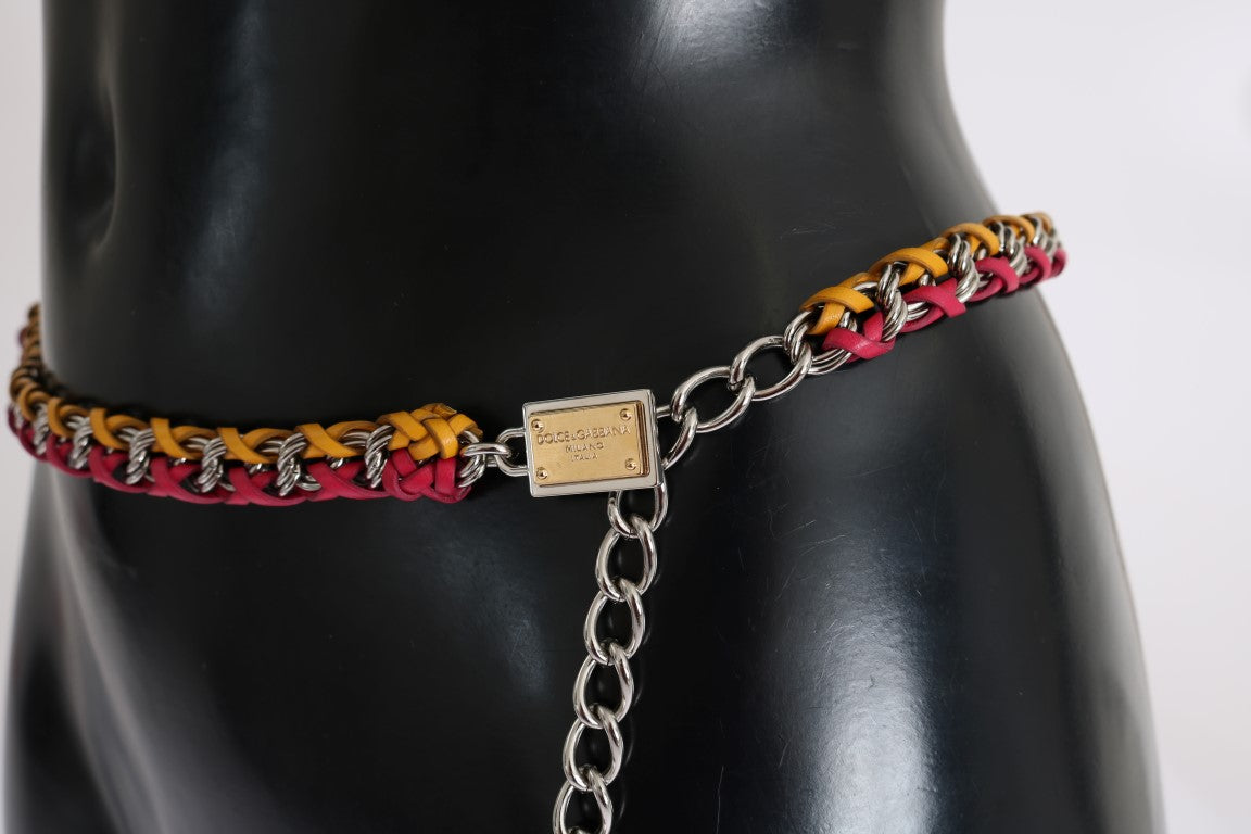 Dolce & Gabbana Red Yellow Leather Crystal Belt rot