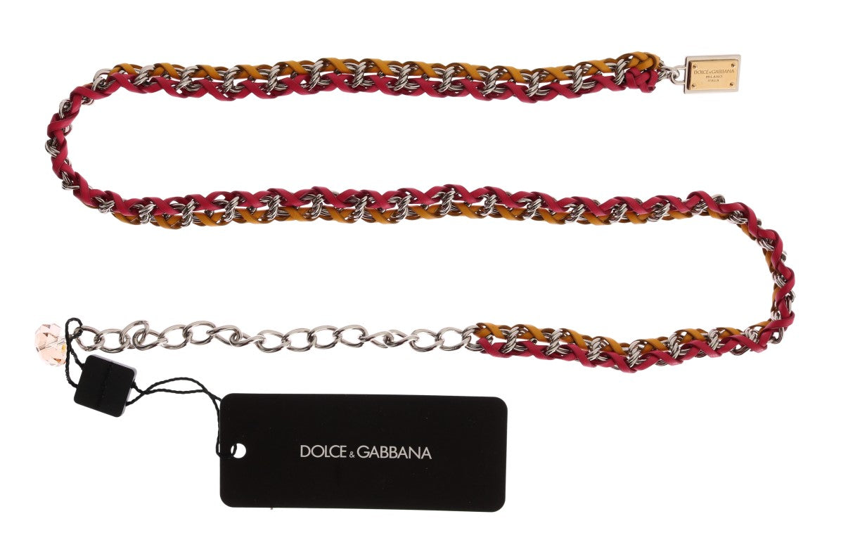 Dolce & Gabbana Red Yellow Leather Crystal Belt rot