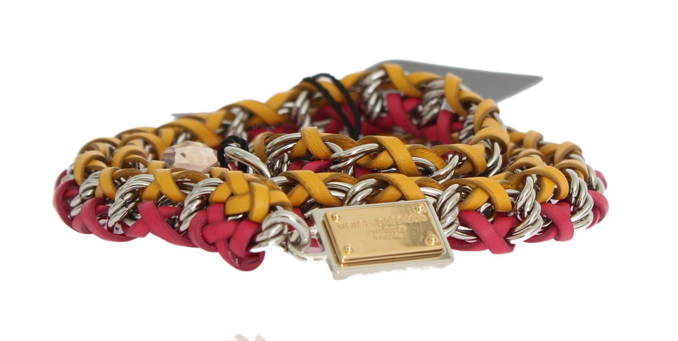 Dolce & Gabbana Red Yellow Leather Crystal Belt rot