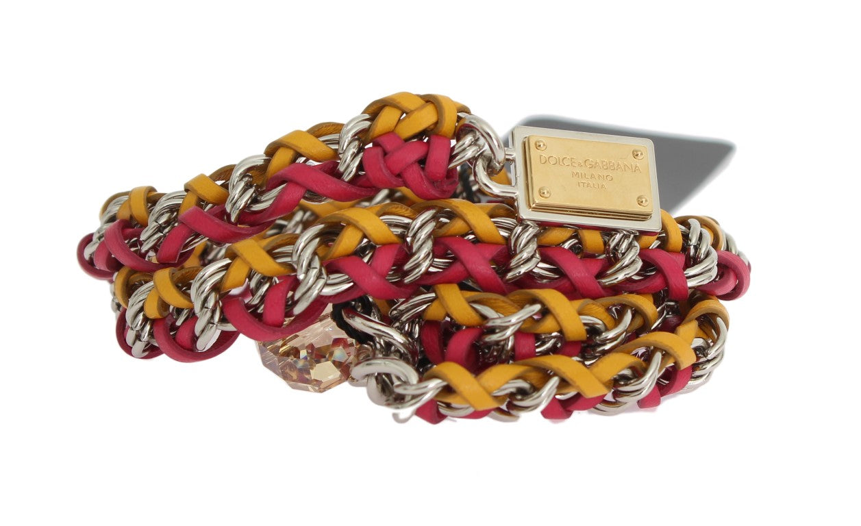 Dolce & Gabbana Red Yellow Leather Crystal Belt rot