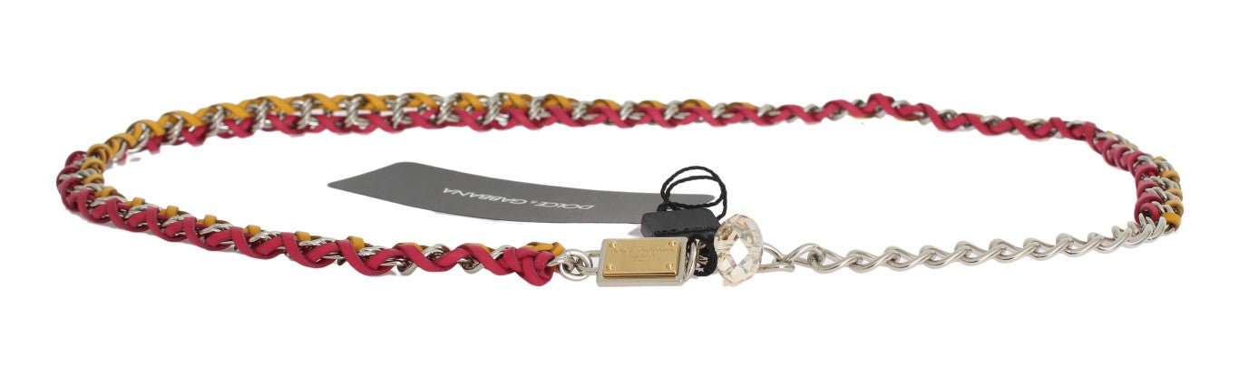 Dolce & Gabbana Red Yellow Leather Crystal Belt rot