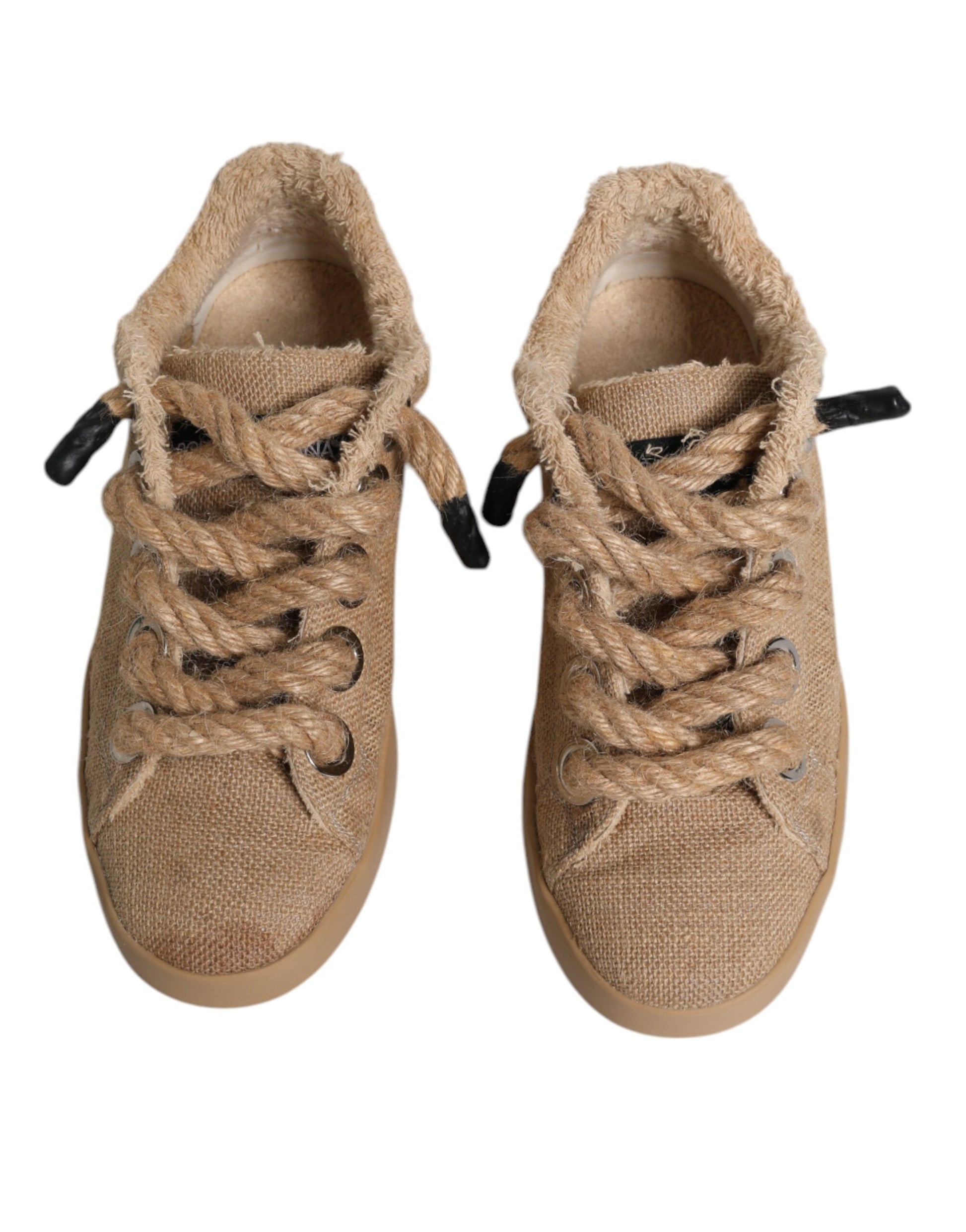 Dolce & Gabbana Brown Jute Fabric Low Top Men Sneakers Shoes Curated Luxury Accessories by Orvyn