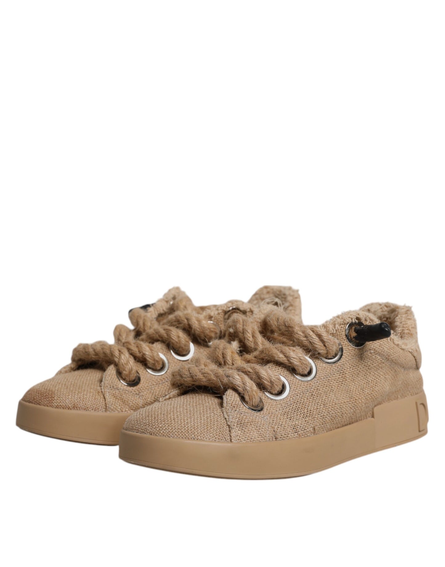 Dolce & Gabbana Brown Jute Fabric Low Top Men Sneakers Shoes Curated Luxury Accessories by Orvyn