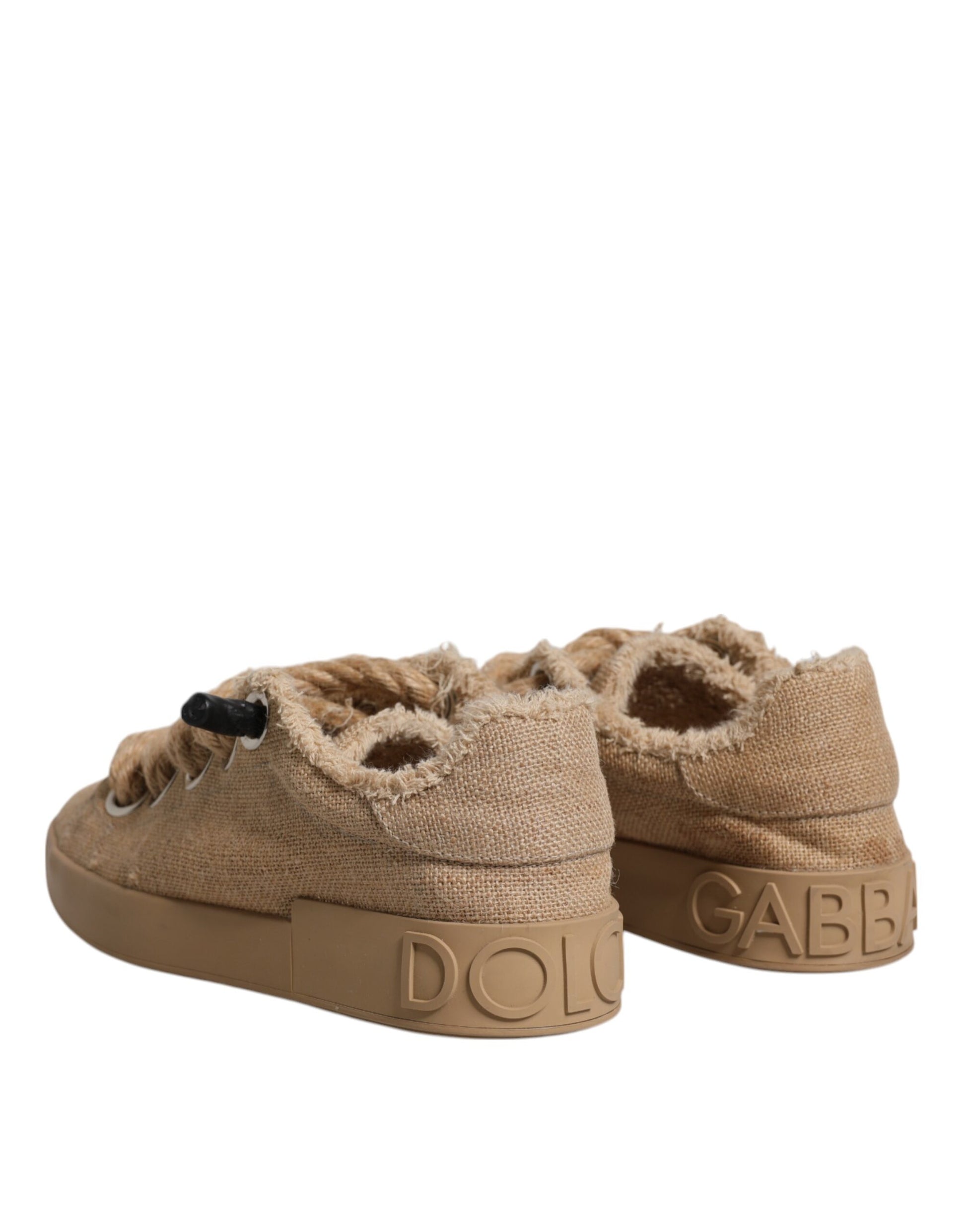 Dolce & Gabbana Brown Jute Fabric Low Top Men Sneakers Shoes Curated Luxury Accessories by Orvyn