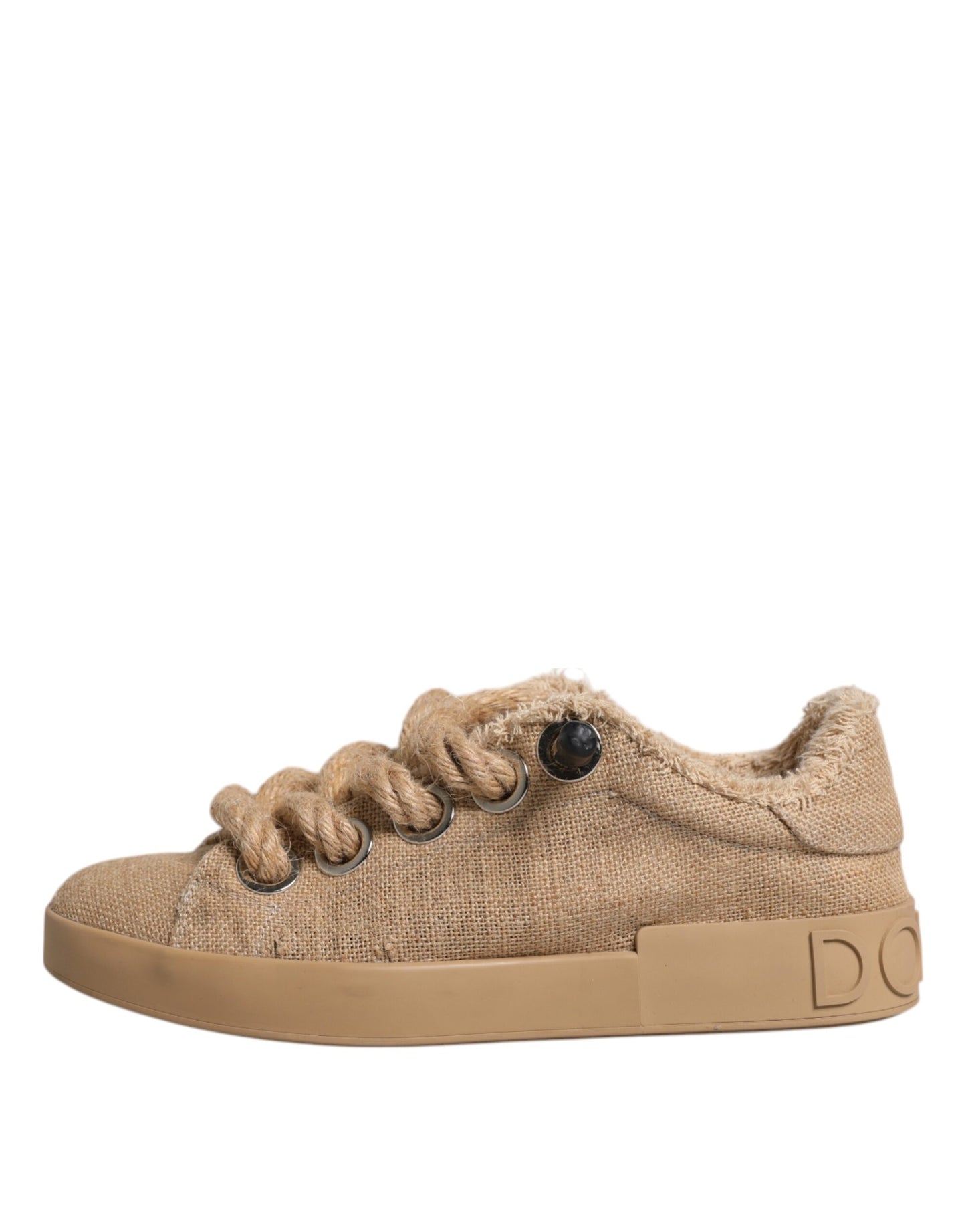Dolce & Gabbana Brown Jute Fabric Low Top Men Sneakers Shoes Curated Luxury Accessories by Orvyn