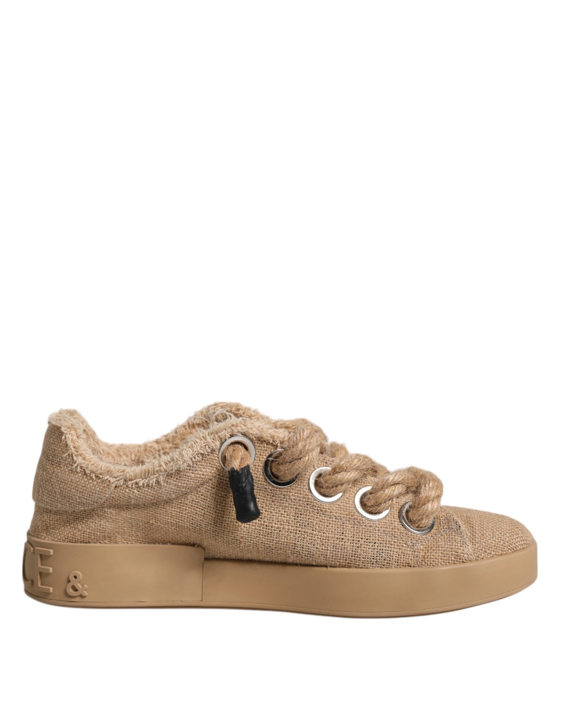 Dolce & Gabbana Brown Jute Fabric Low Top Men Sneakers Shoes Curated Luxury Accessories by Orvyn