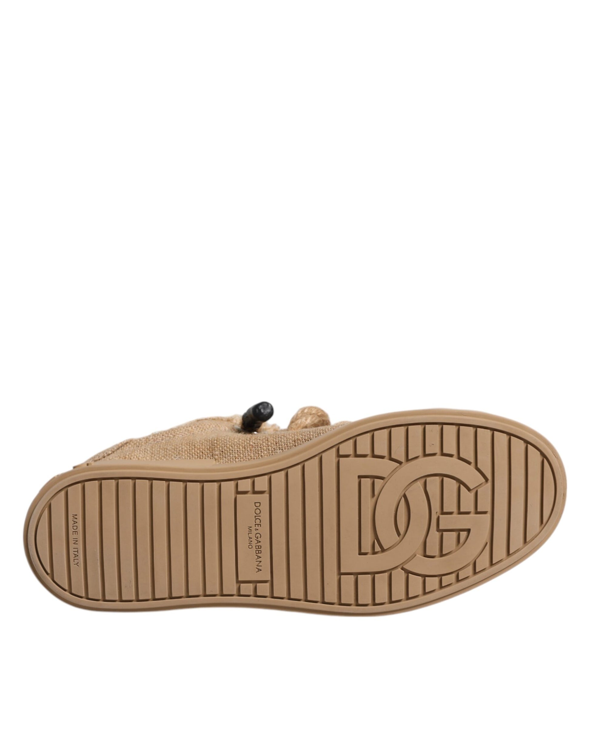 Dolce & Gabbana Brown Jute Fabric Low Top Men Sneakers Shoes Curated Luxury Accessories by Orvyn