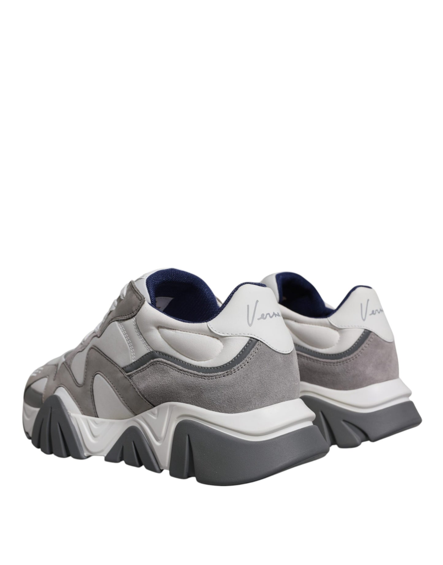 Versace Grey Leather Neoprene Chunky Low Top Squalo Sneakers Shoes Curated Luxury Accessories by Orvyn