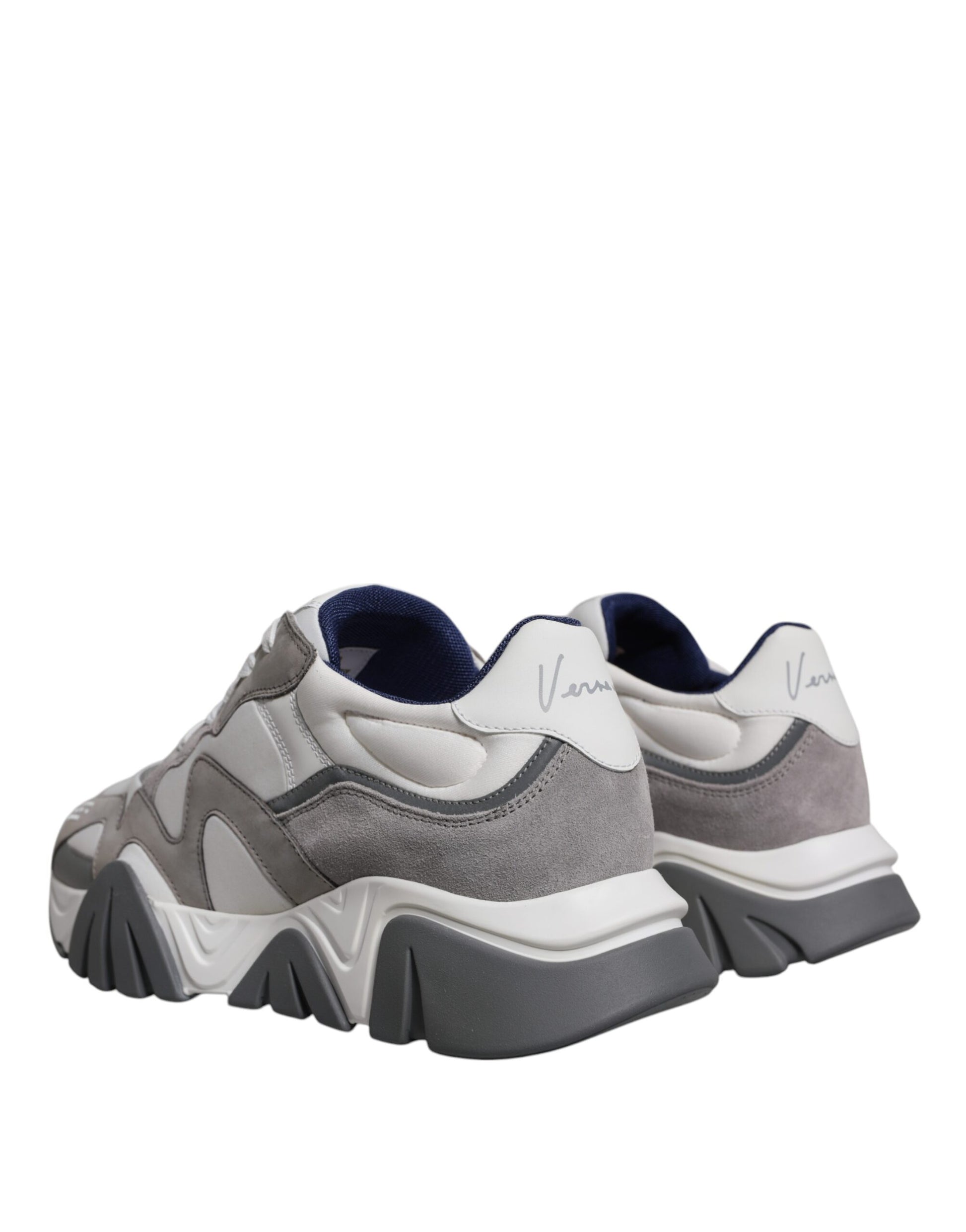 Versace Grey Leather Neoprene Chunky Low Top Squalo Sneakers Shoes Curated Luxury Accessories by Orvyn