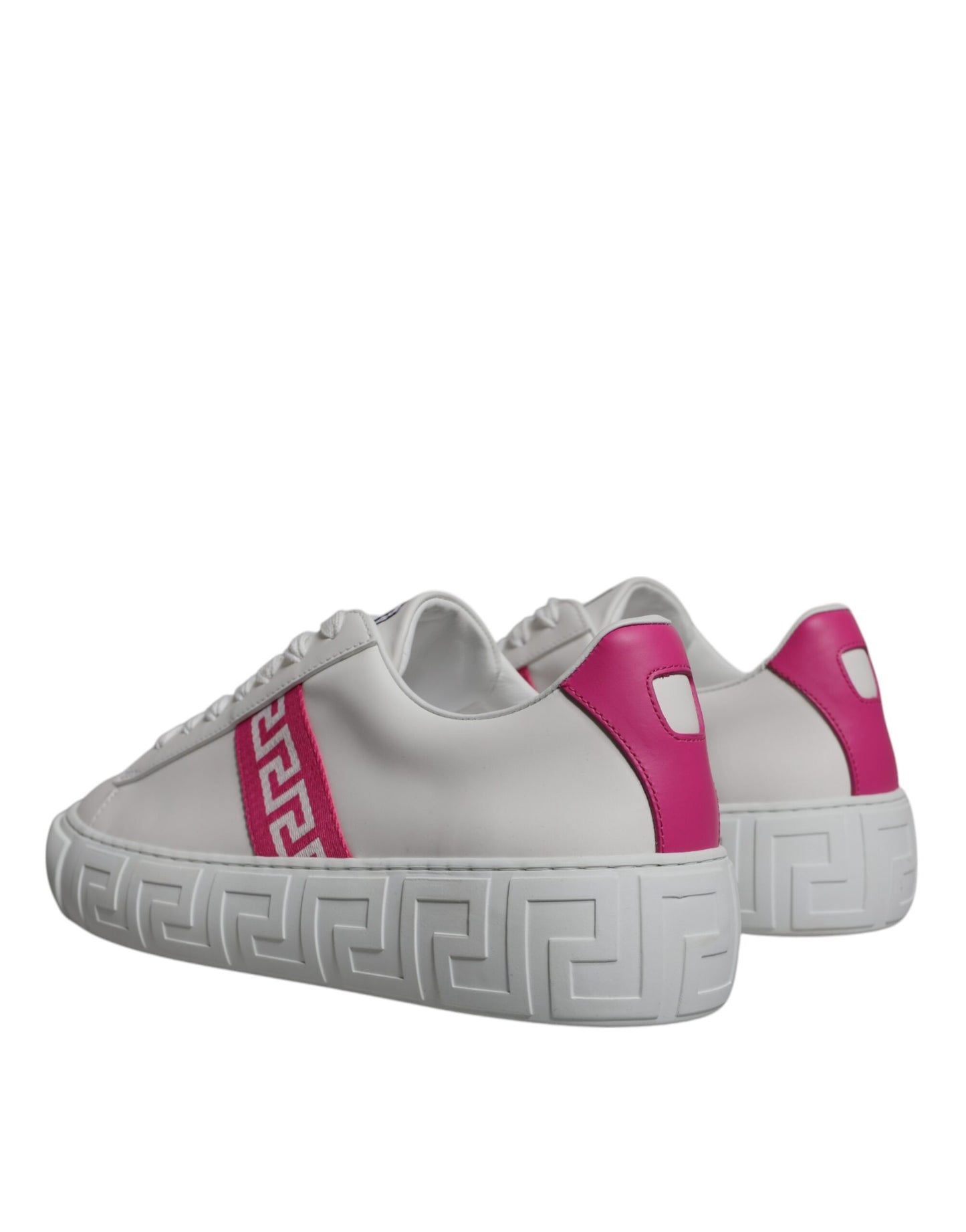 Versace White Pink Greca Print Platform Low Top Sneakers Shoes Curated Luxury Accessories by Orvyn