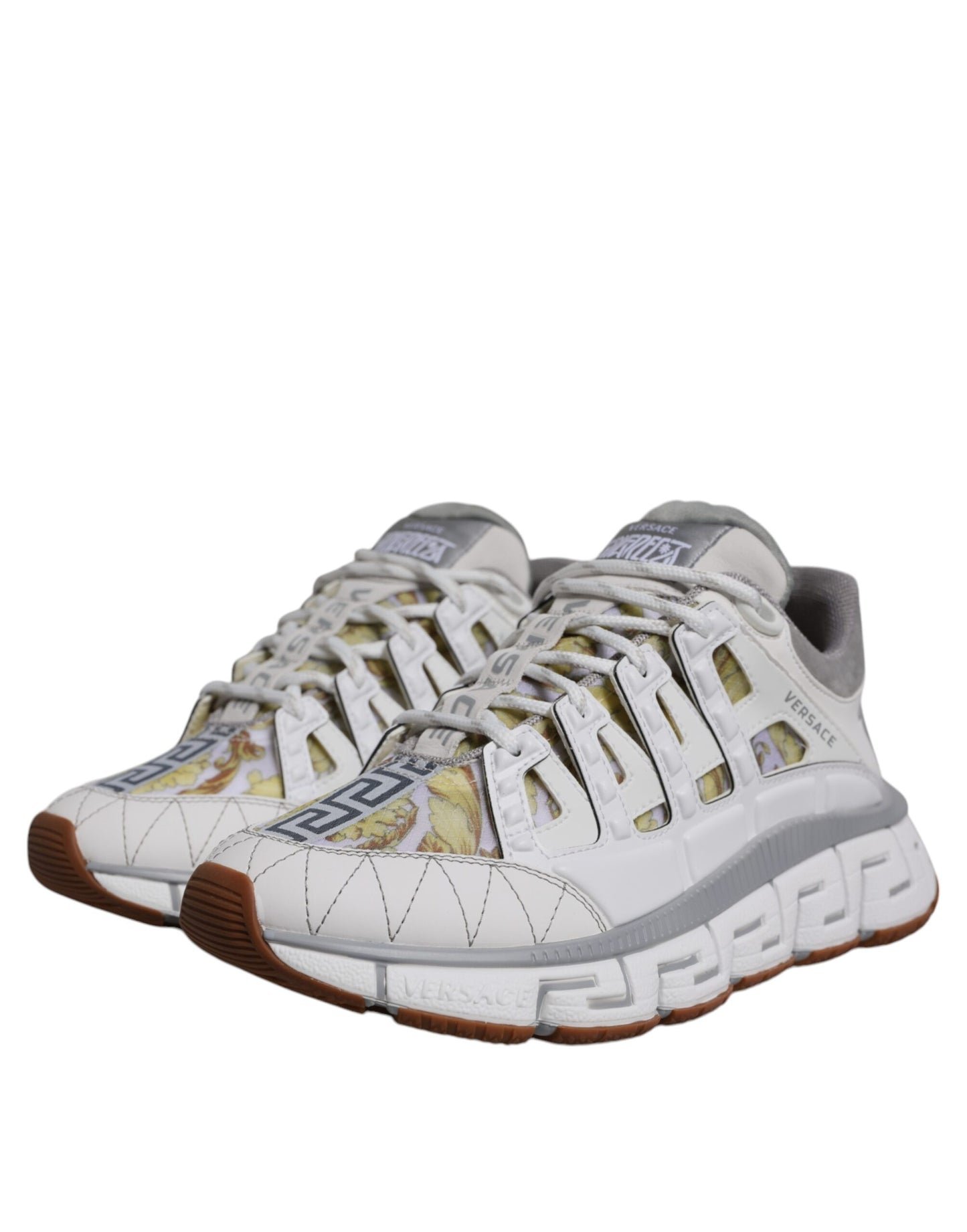 Versace White Trigreca Barocco Print Low Top Sneakers Shoes Curated Luxury Accessories by Orvyn