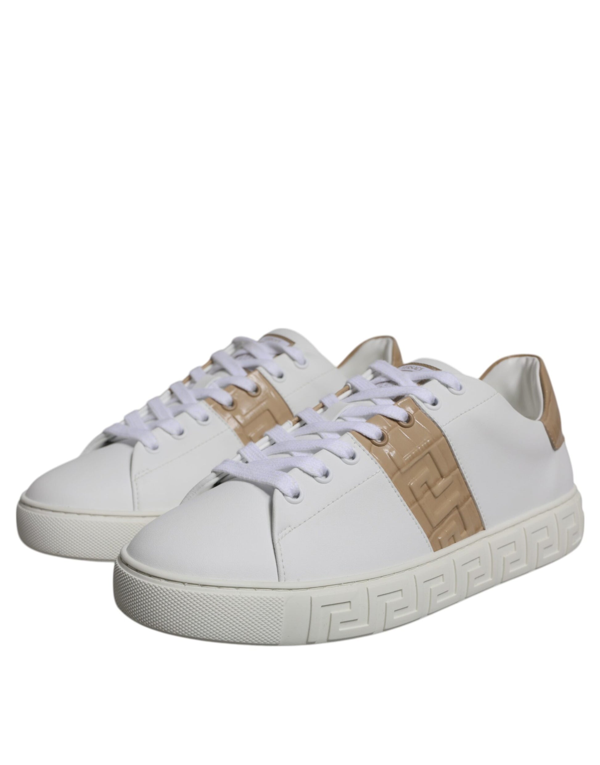Versace White Brown Greca Print TPU Low Top Men Sneakers Shoes Curated Luxury Accessories by Orvyn