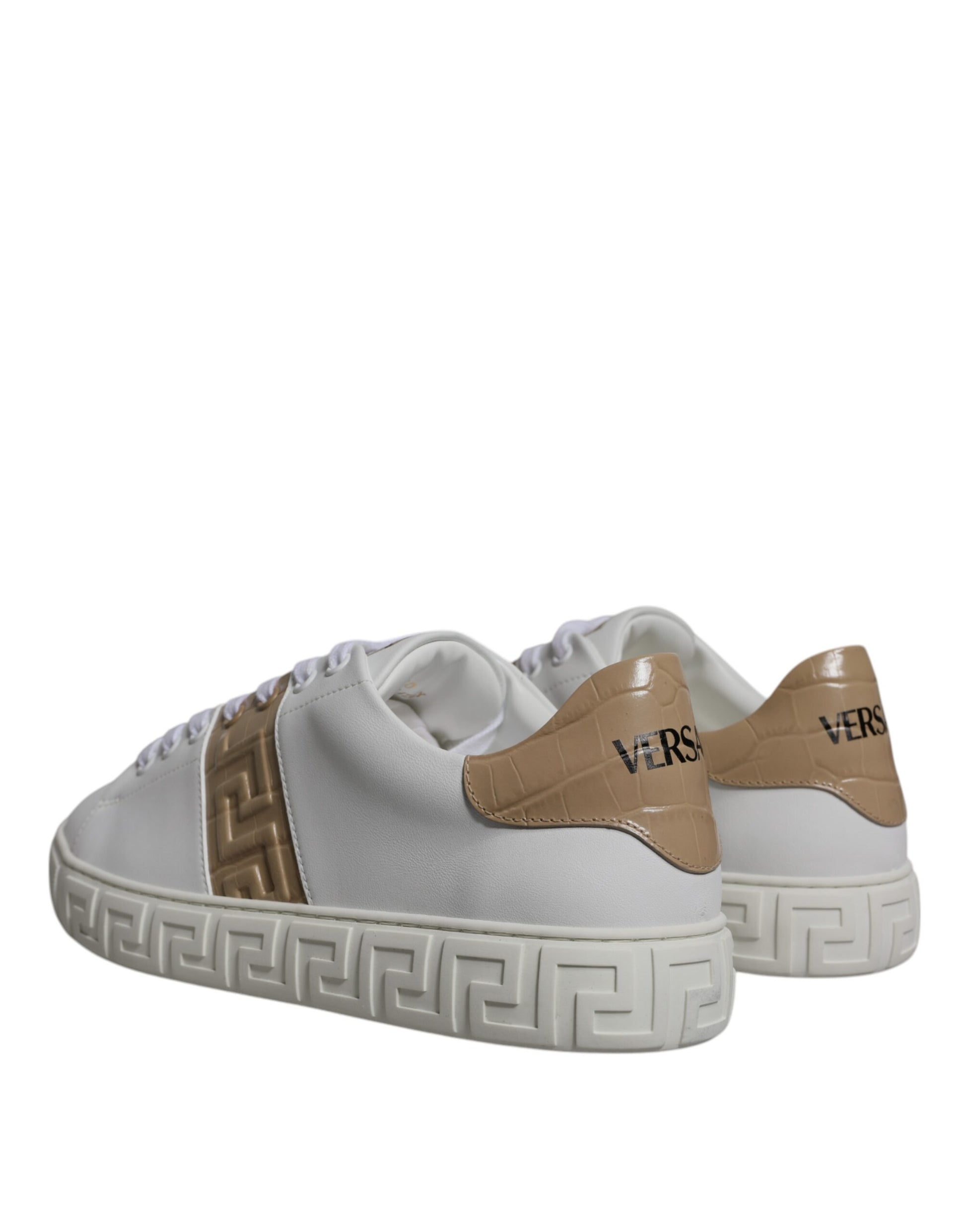 Versace White Brown Greca Print TPU Low Top Men Sneakers Shoes Curated Luxury Accessories by Orvyn