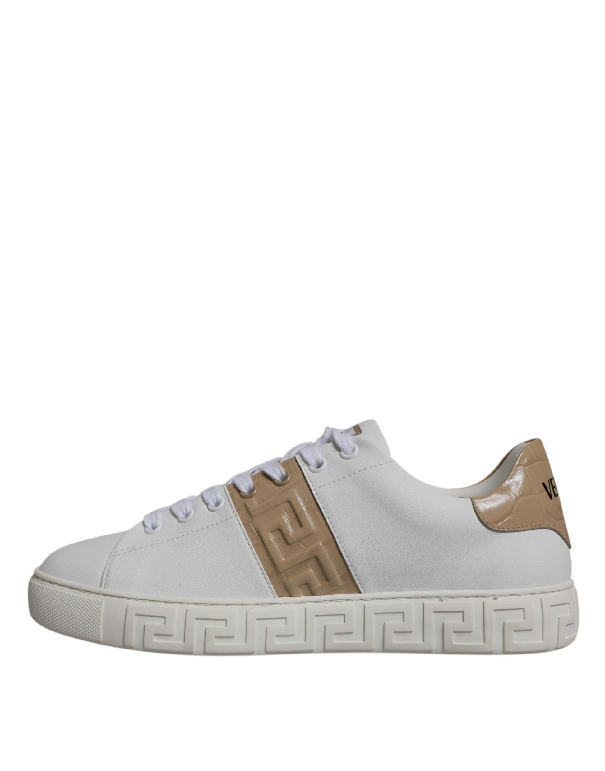 Versace White Brown Greca Print TPU Low Top Men Sneakers Shoes Curated Luxury Accessories by Orvyn