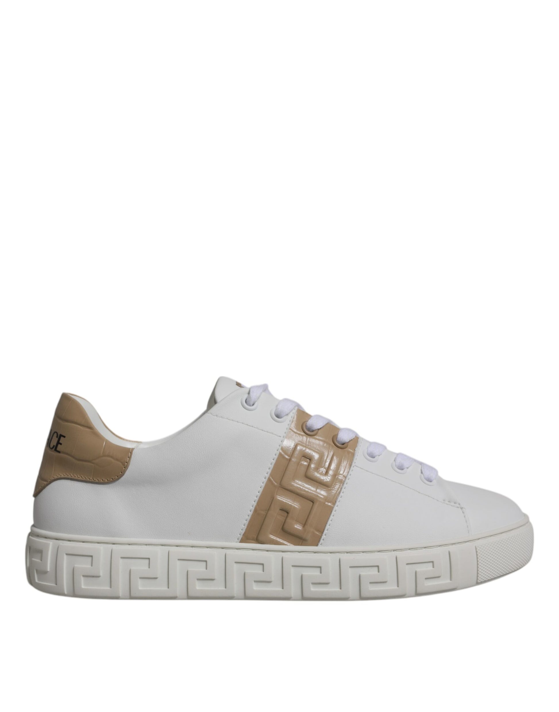 Versace White Brown Greca Print TPU Low Top Men Sneakers Shoes Curated Luxury Accessories by Orvyn