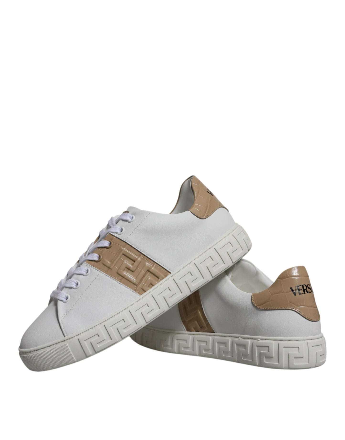 Versace White Brown Greca Print TPU Low Top Men Sneakers Shoes Curated Luxury Accessories by Orvyn