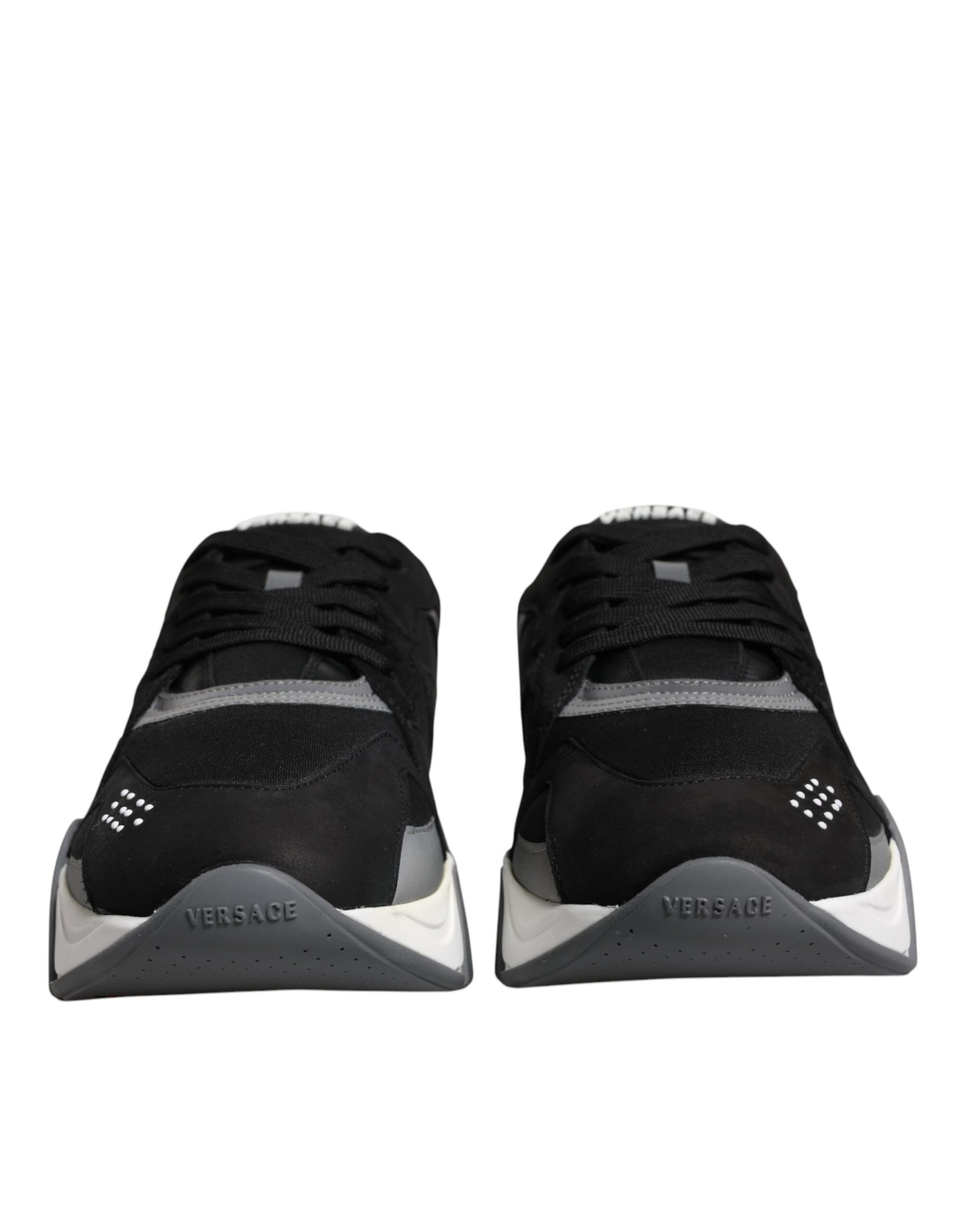 Versace Black Leather Neoprene Chunky Low Top Sneakers Squalo Shoes Curated Luxury Accessories by Orvyn