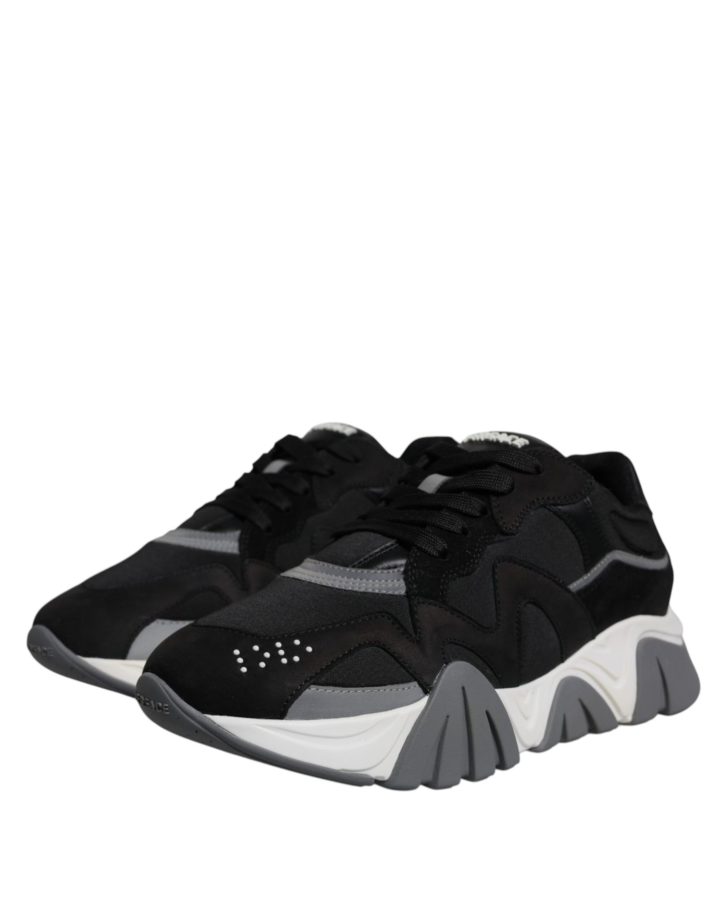 Versace Black Leather Neoprene Chunky Low Top Sneakers Squalo Shoes Curated Luxury Accessories by Orvyn