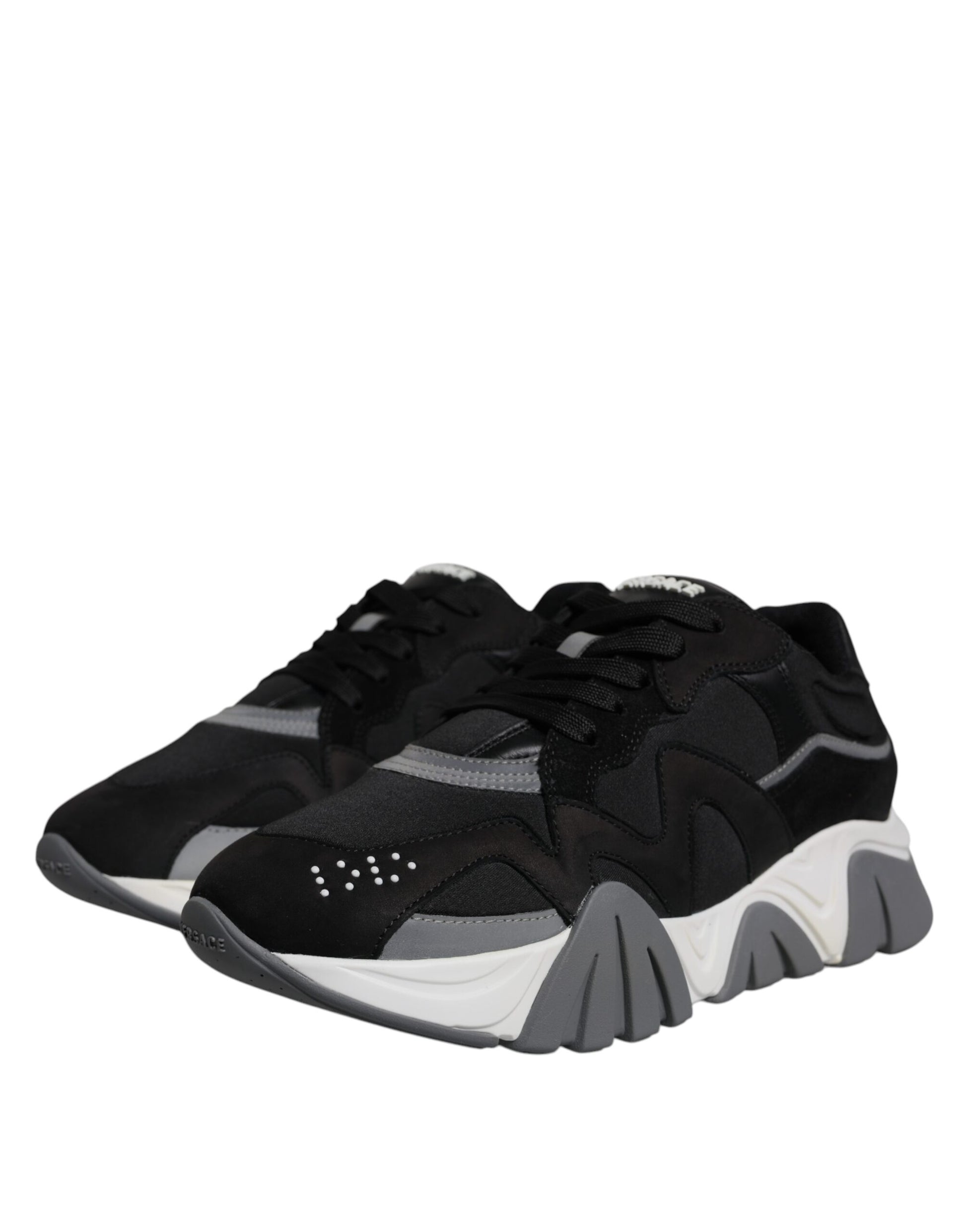 Versace Black Leather Neoprene Chunky Low Top Sneakers Squalo Shoes Curated Luxury Accessories by Orvyn