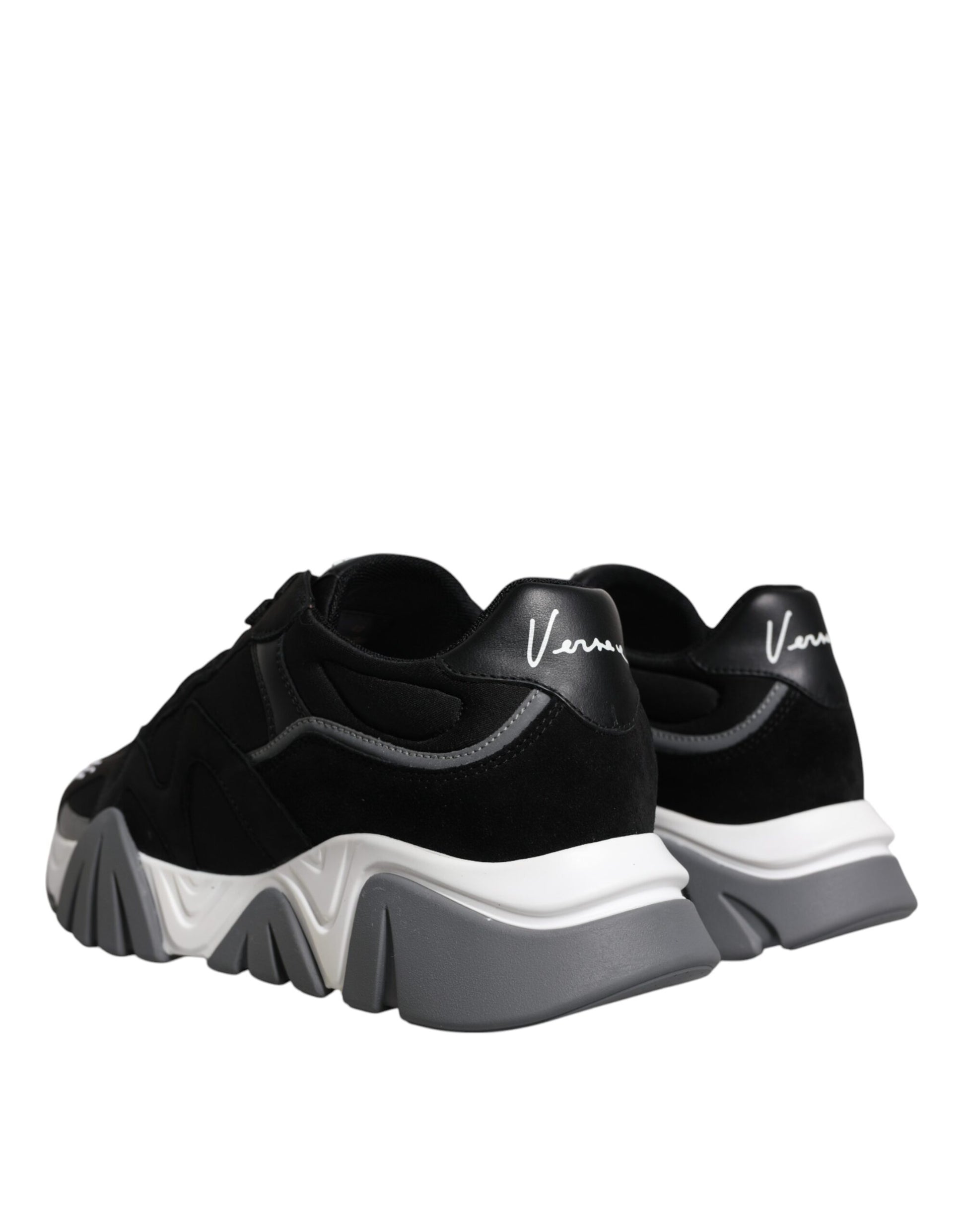 Versace Black Leather Neoprene Chunky Low Top Sneakers Squalo Shoes Curated Luxury Accessories by Orvyn