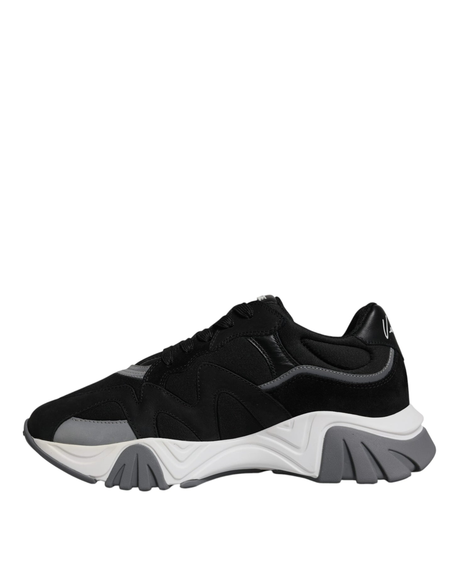 Versace Black Leather Neoprene Chunky Low Top Sneakers Squalo Shoes Curated Luxury Accessories by Orvyn