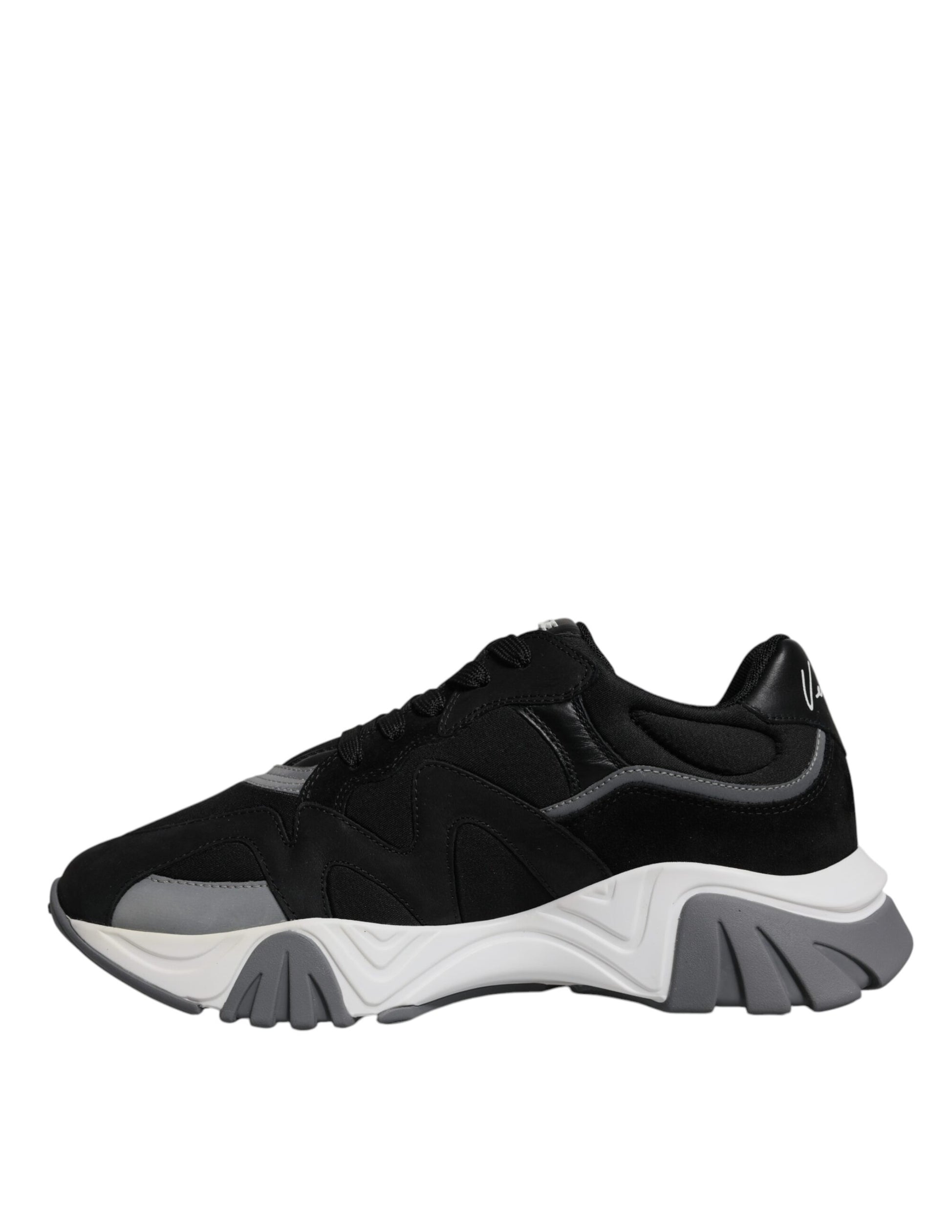 Versace Black Leather Neoprene Chunky Low Top Sneakers Squalo Shoes Curated Luxury Accessories by Orvyn