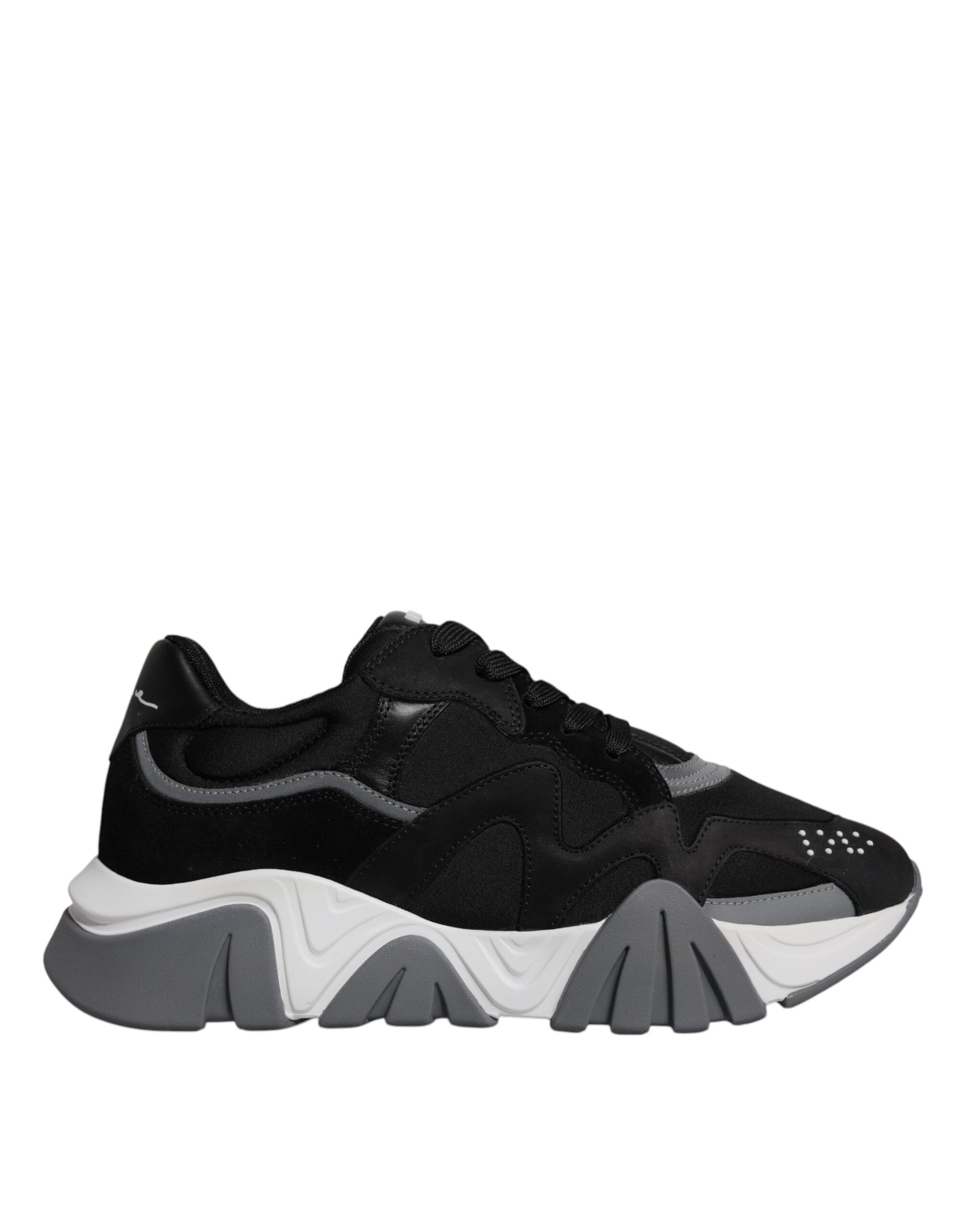 Versace Black Leather Neoprene Chunky Low Top Sneakers Squalo Shoes Curated Luxury Accessories by Orvyn