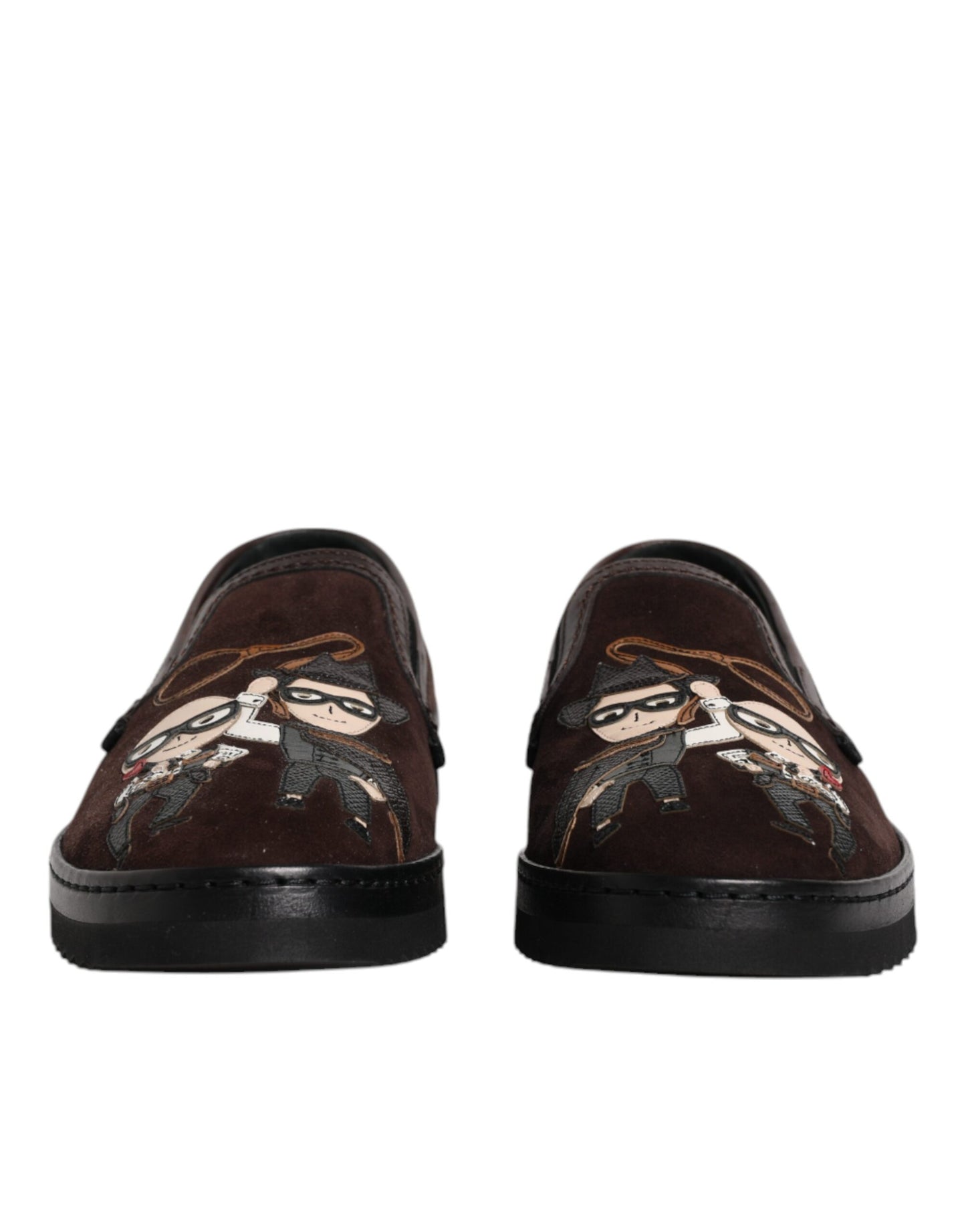 Dolce & Gabbana Brown Suede DG Family Slip On Flats Shoes Curated Luxury Accessories by Orvyn