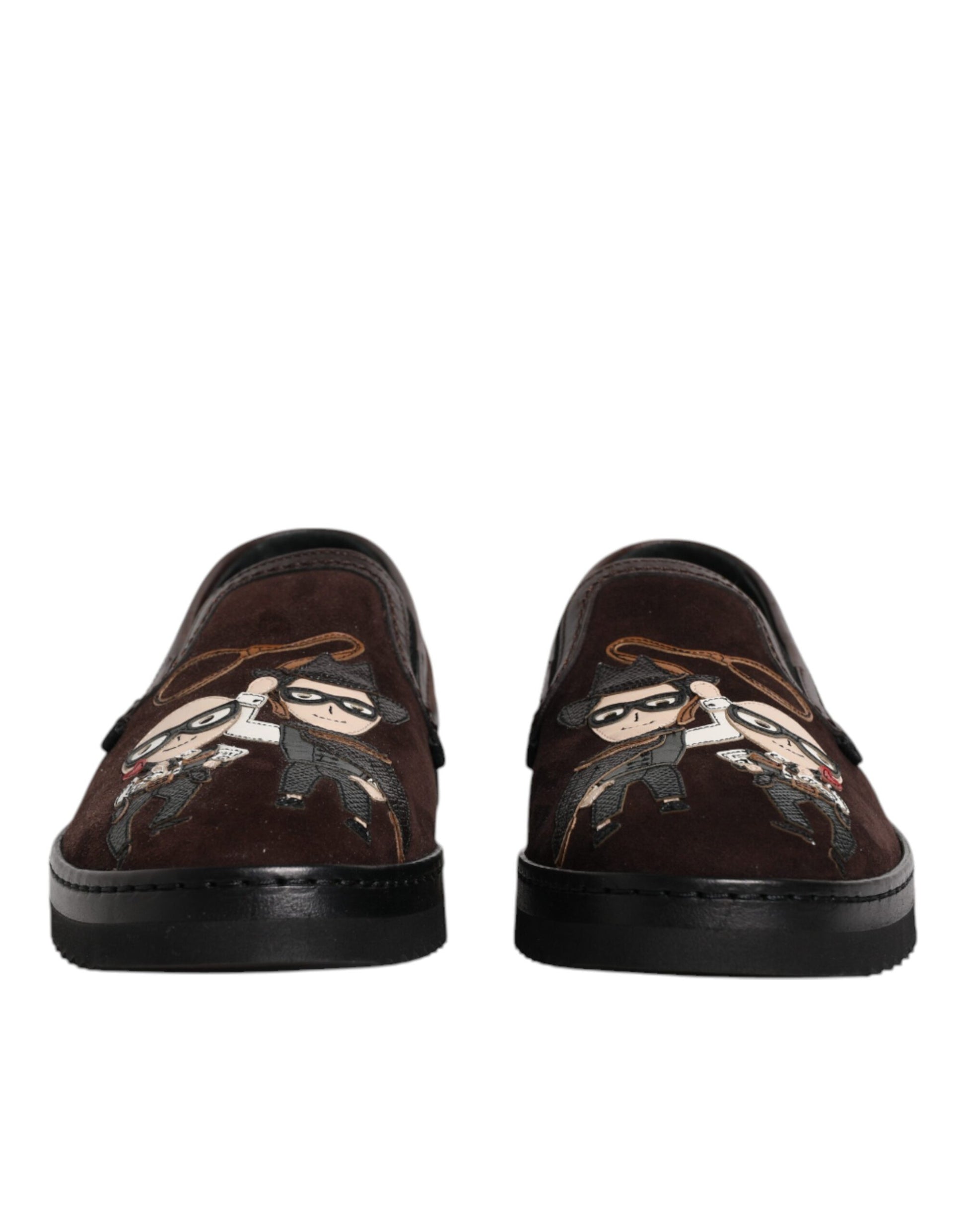 Dolce & Gabbana Brown Suede DG Family Slip On Flats Shoes Curated Luxury Accessories by Orvyn