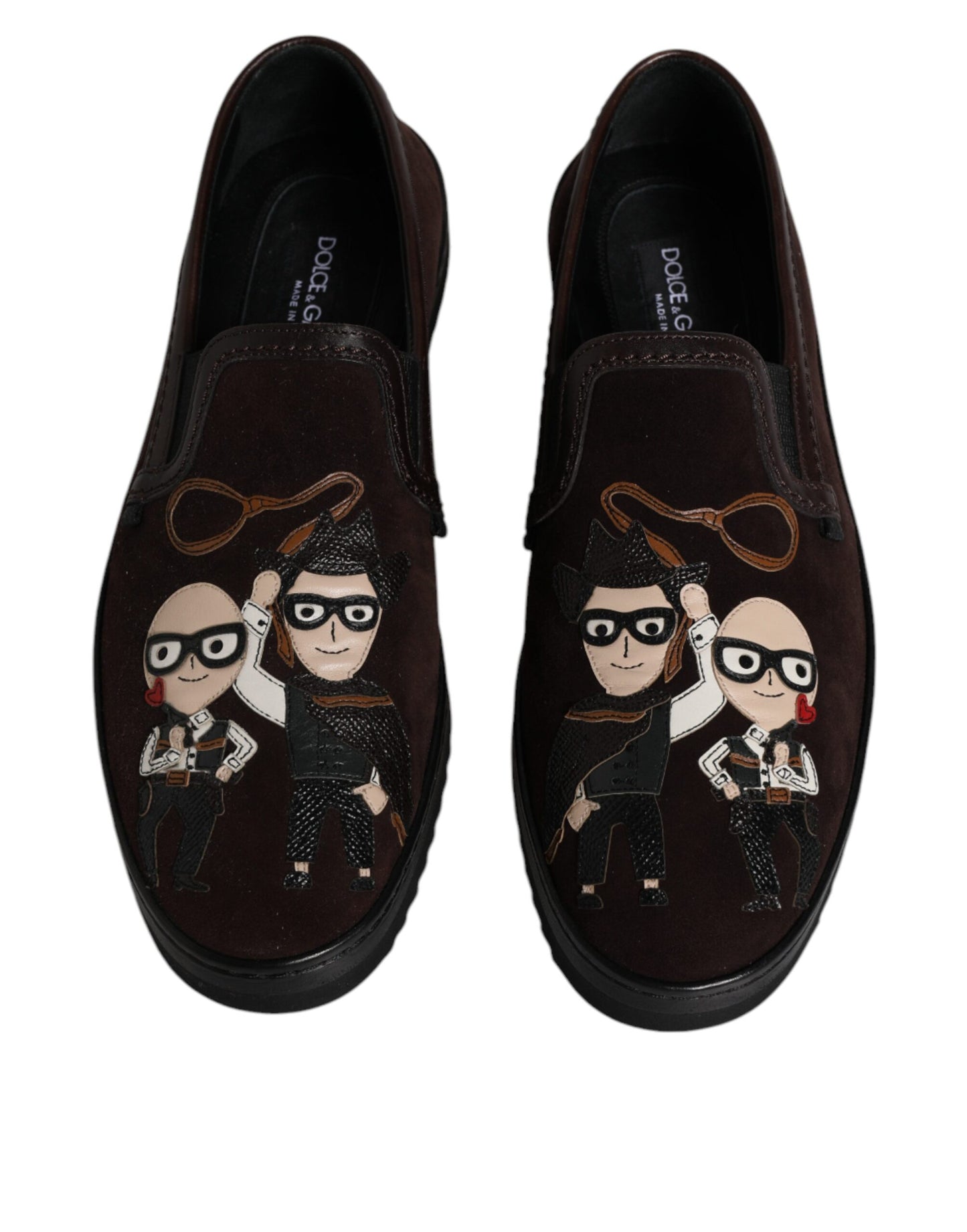 Dolce & Gabbana Brown Suede DG Family Slip On Flats Shoes Curated Luxury Accessories by Orvyn