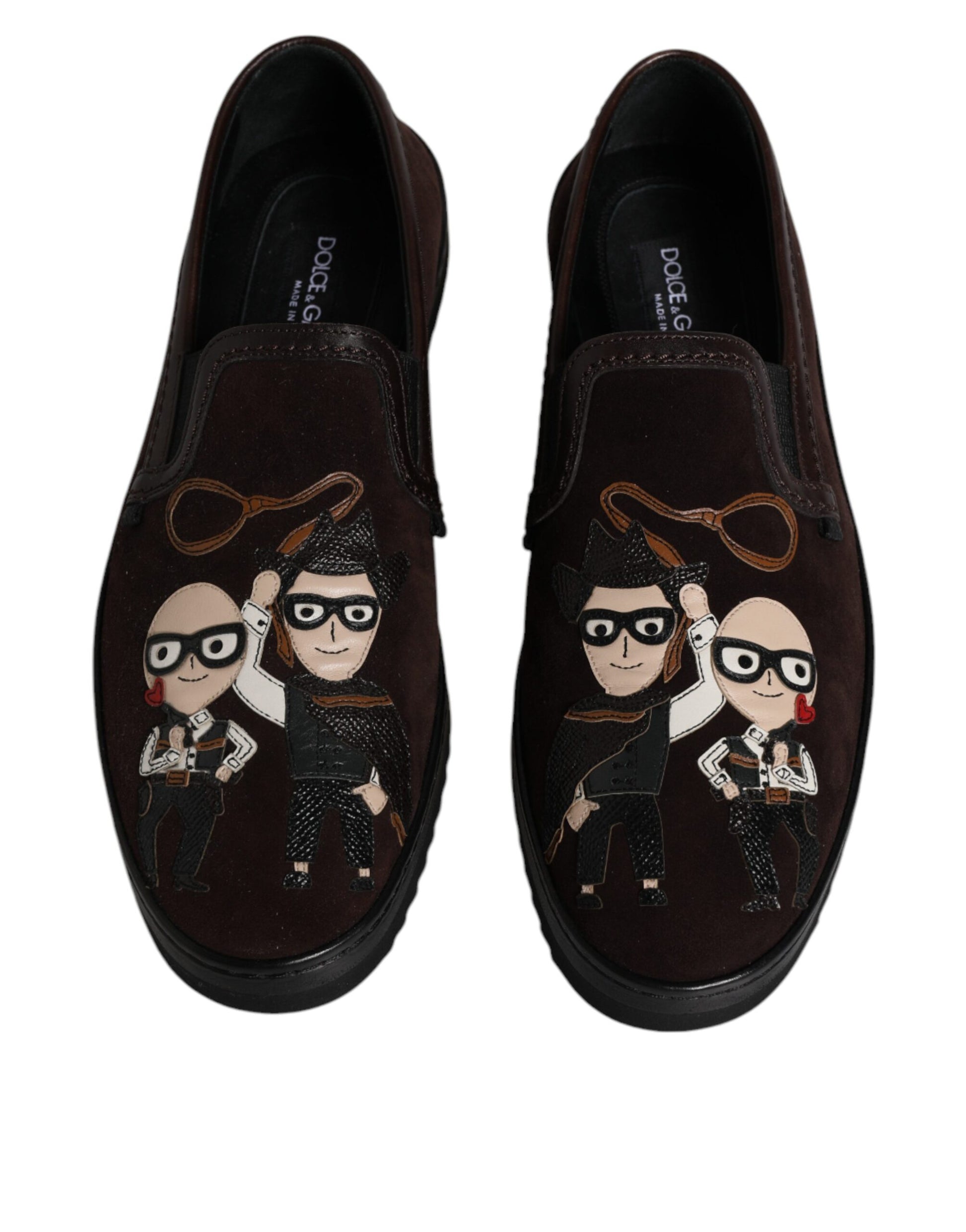 Dolce & Gabbana Brown Suede DG Family Slip On Flats Shoes Curated Luxury Accessories by Orvyn
