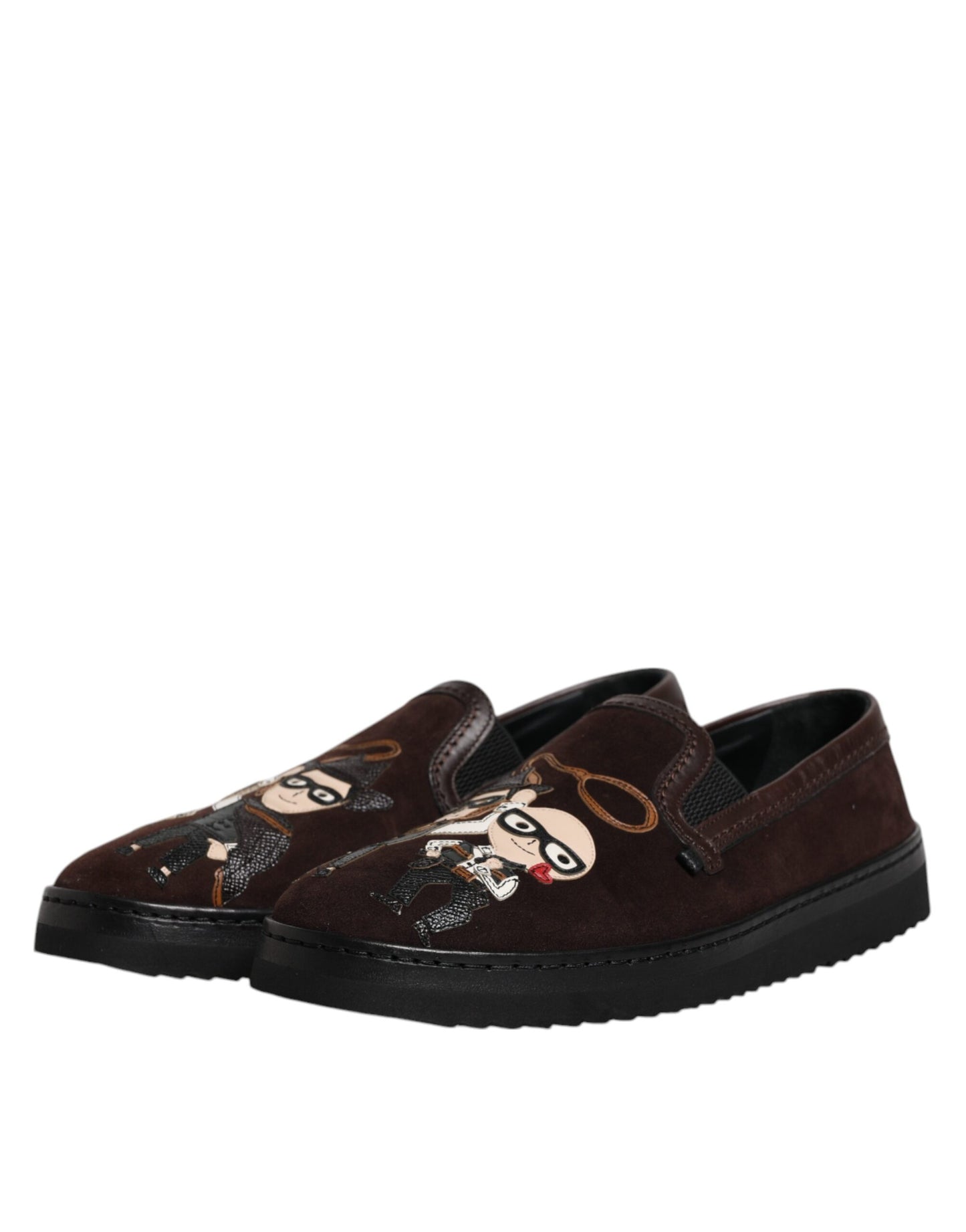 Dolce & Gabbana Brown Suede DG Family Slip On Flats Shoes Curated Luxury Accessories by Orvyn