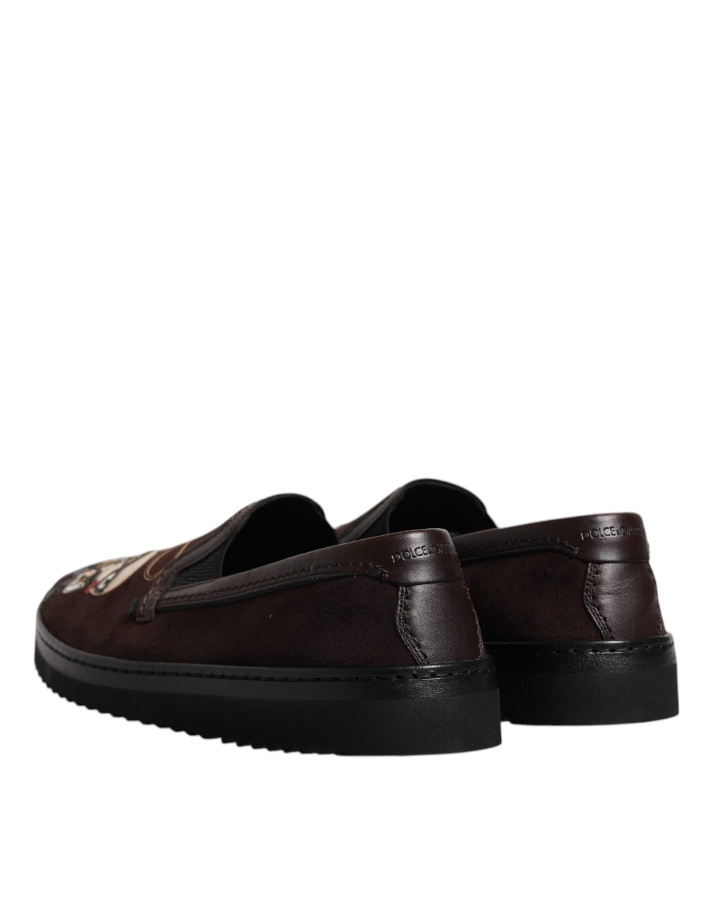 Dolce & Gabbana Brown Suede DG Family Slip On Flats Shoes Curated Luxury Accessories by Orvyn