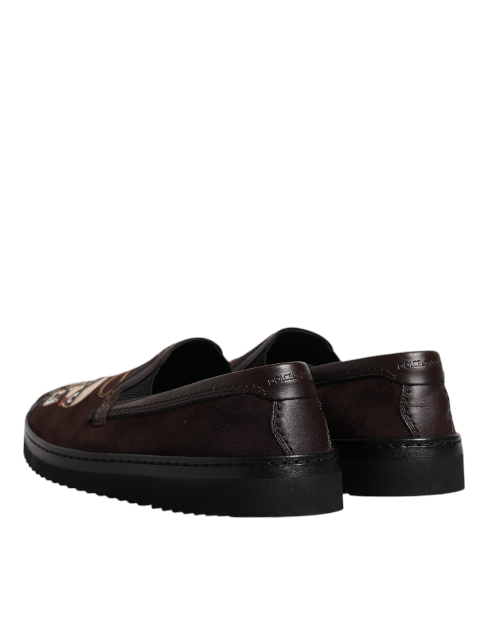 Dolce & Gabbana Brown Suede DG Family Slip On Flats Shoes Curated Luxury Accessories by Orvyn