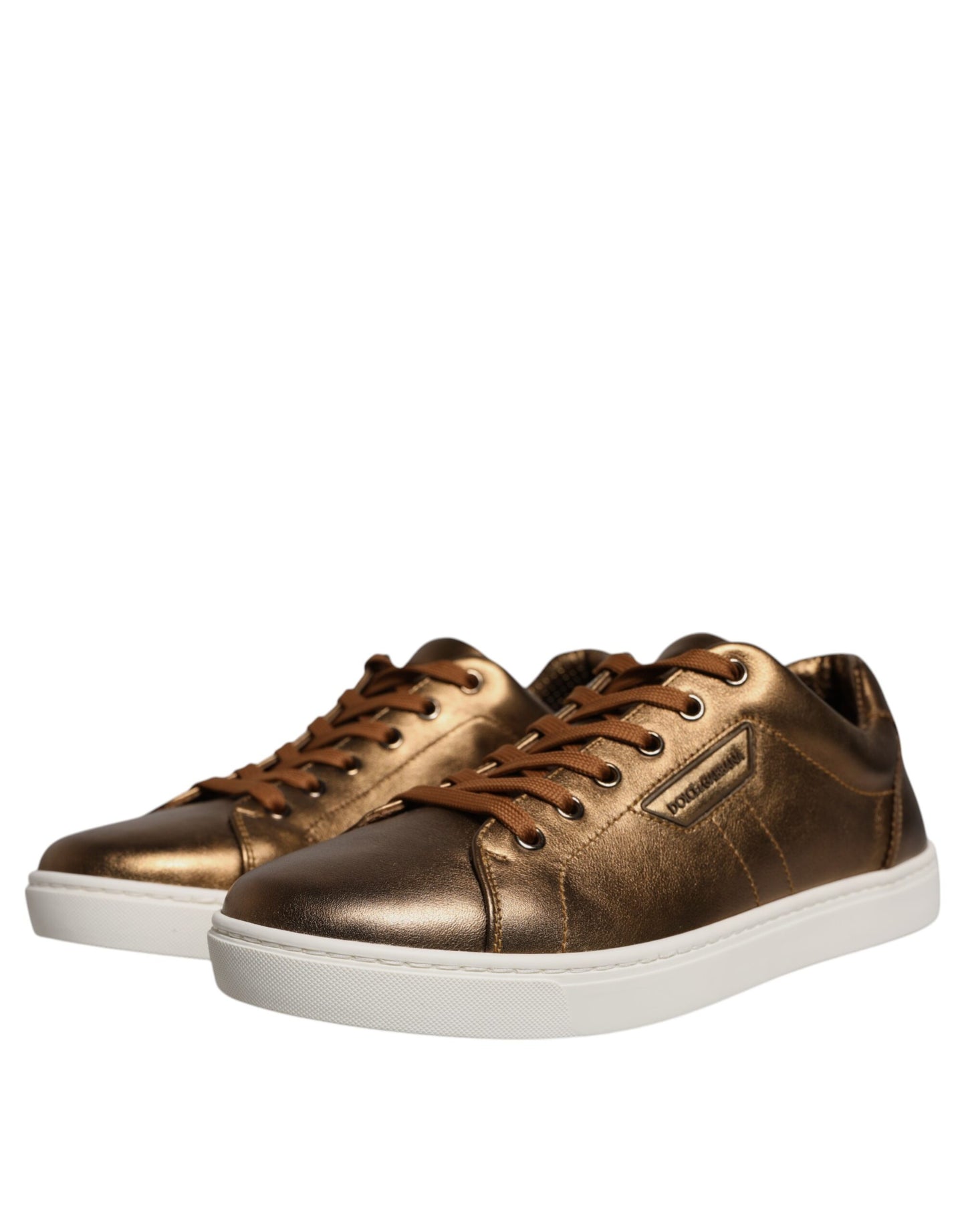 Dolce & Gabbana Gold Leather Logo London Men Sneaker Shoes Curated Luxury Accessories by Orvyn