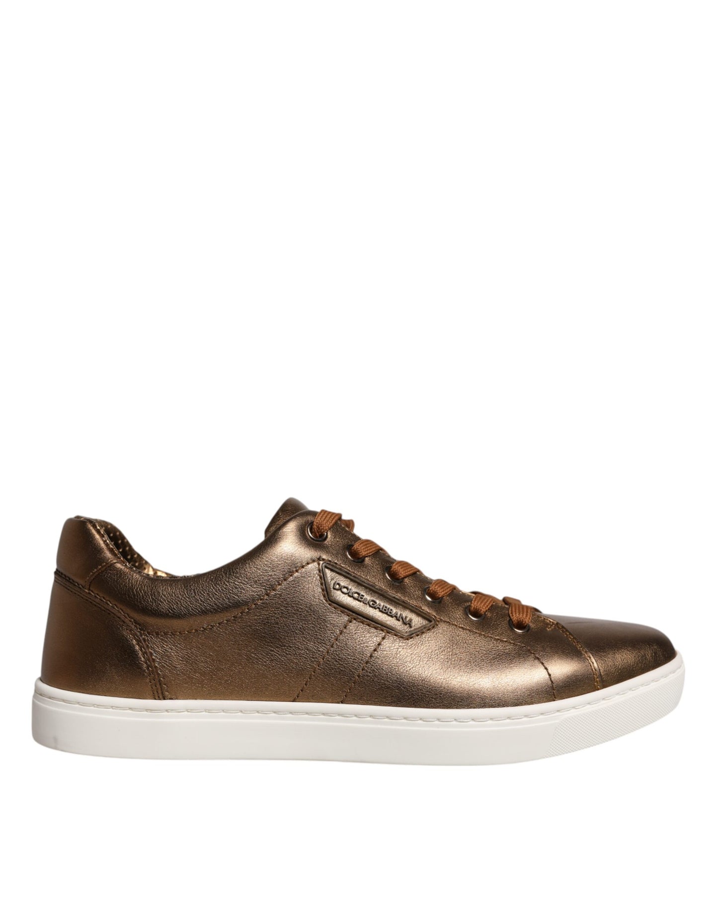 Dolce & Gabbana Gold Leather Logo London Men Sneaker Shoes Curated Luxury Accessories by Orvyn