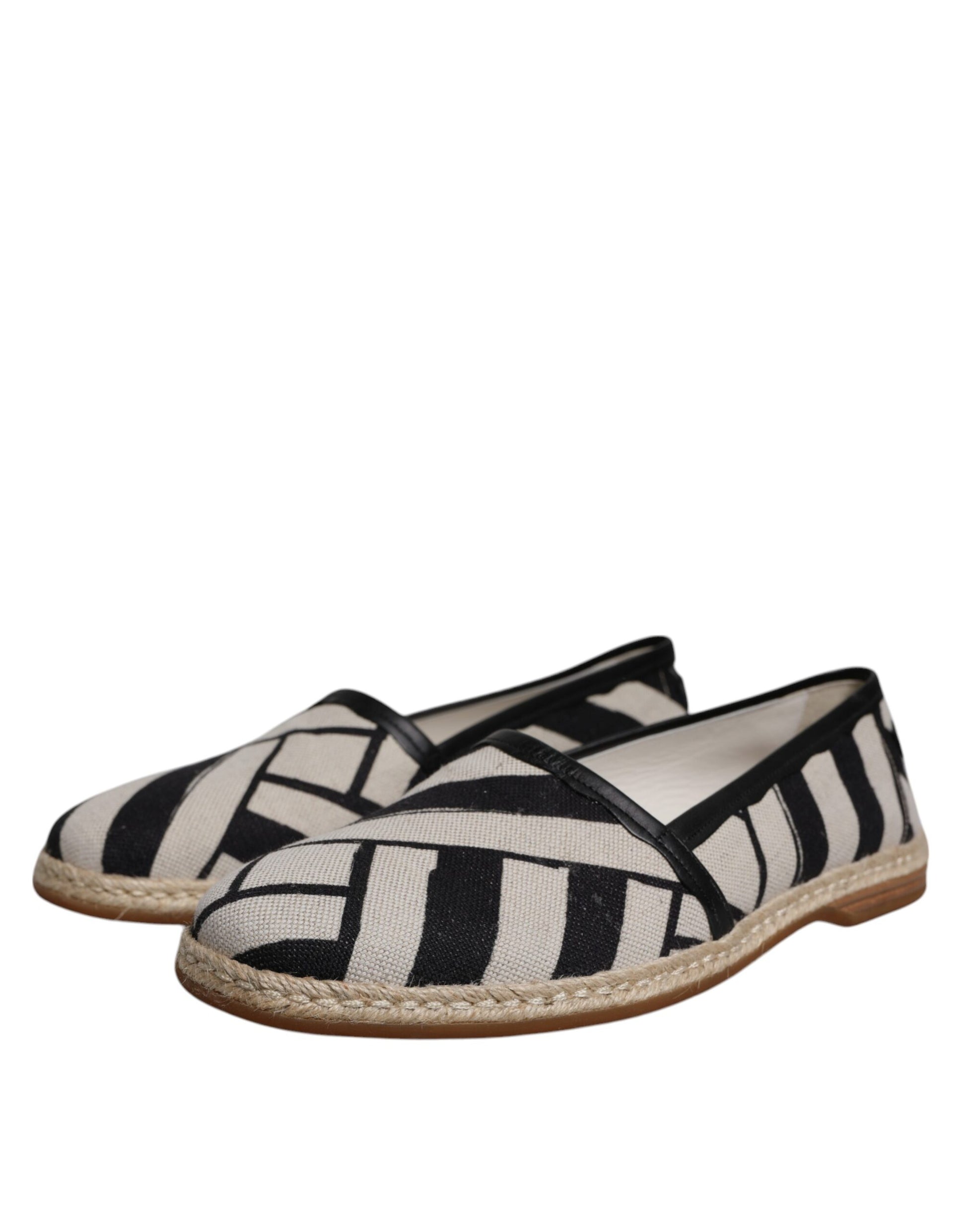 Dolce & Gabbana Black White Stripes Slip On Espadrille Shoes Curated Luxury Accessories by Orvyn