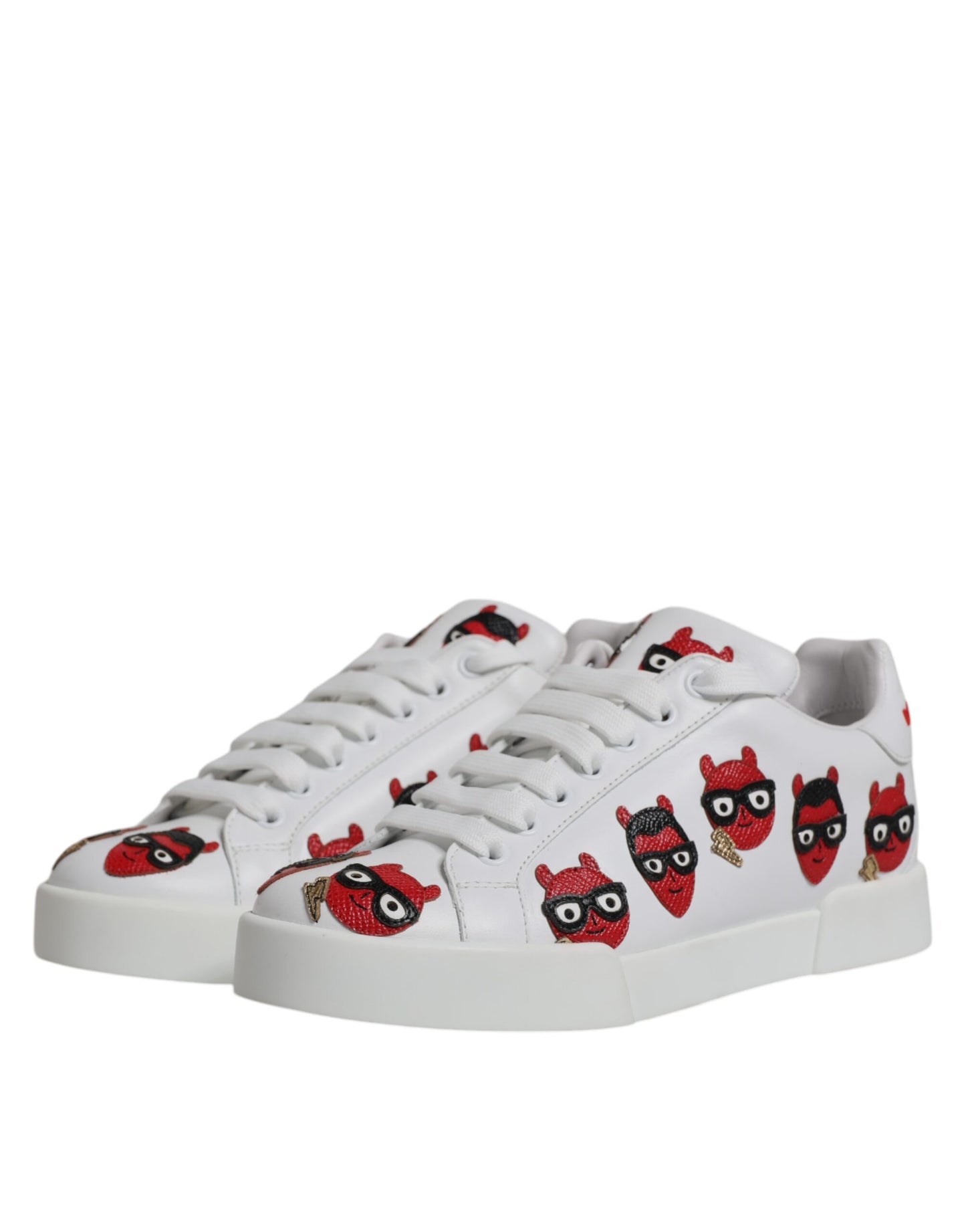 Dolce & Gabbana White Devil Face Portofino Sneakers Shoes Curated Luxury Accessories by Orvyn
